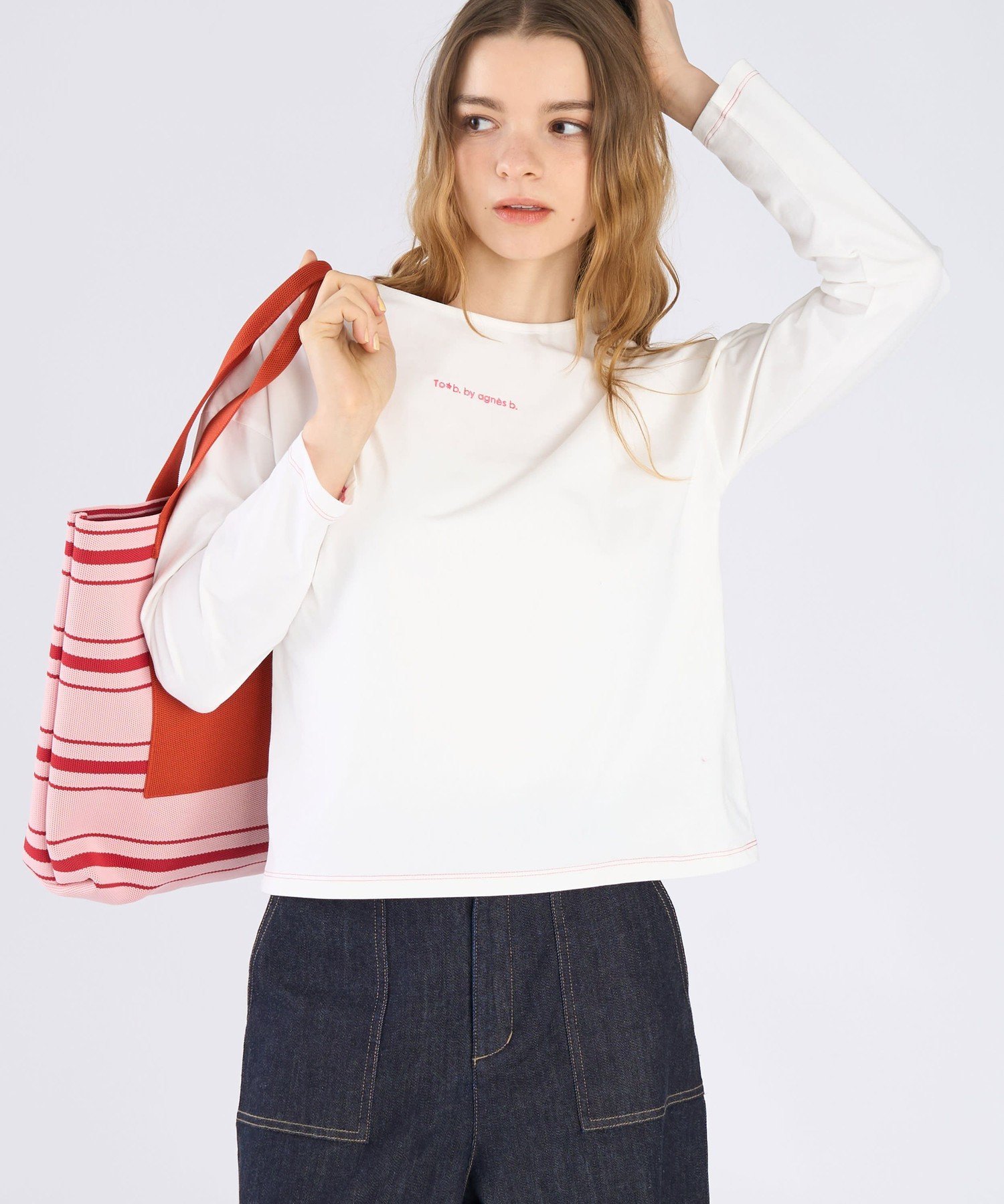 To b. by agnes b. カラー ロゴ 刺繍 長袖 Tシャツ アニエスベー トップス カットソー・Tシャツ ホワイト【送料無料】