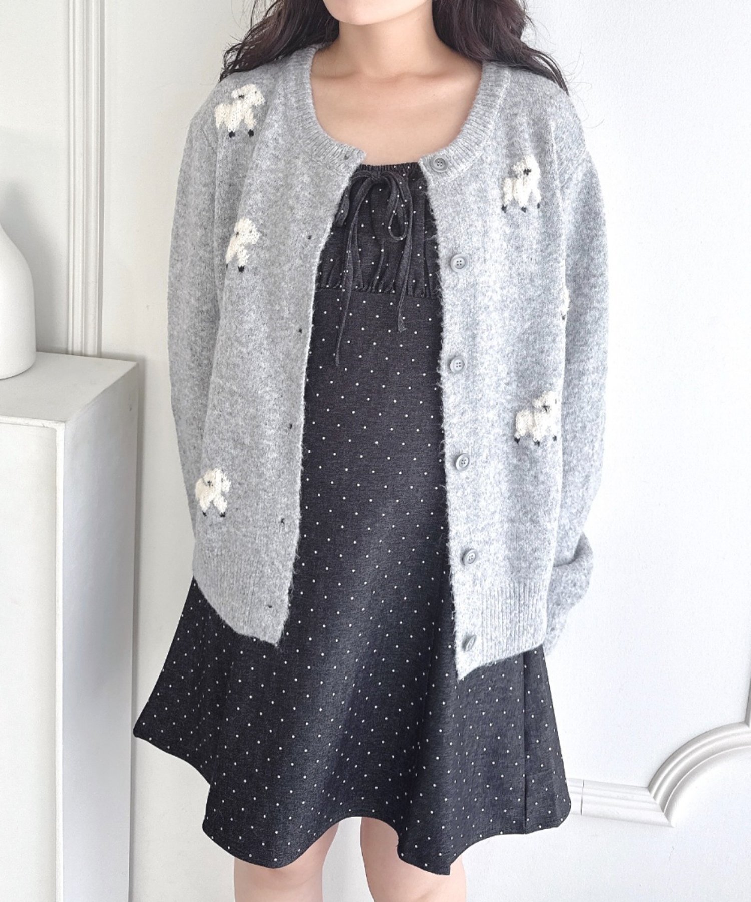 【SALE／20%OFF】Loueme 【チェック&ドット】フロントリボンミニキャミワンピース アウトフィッターラボ ワンピース・ドレス ワンピース ブルー ブラック グレー ブラウン【送料無料】