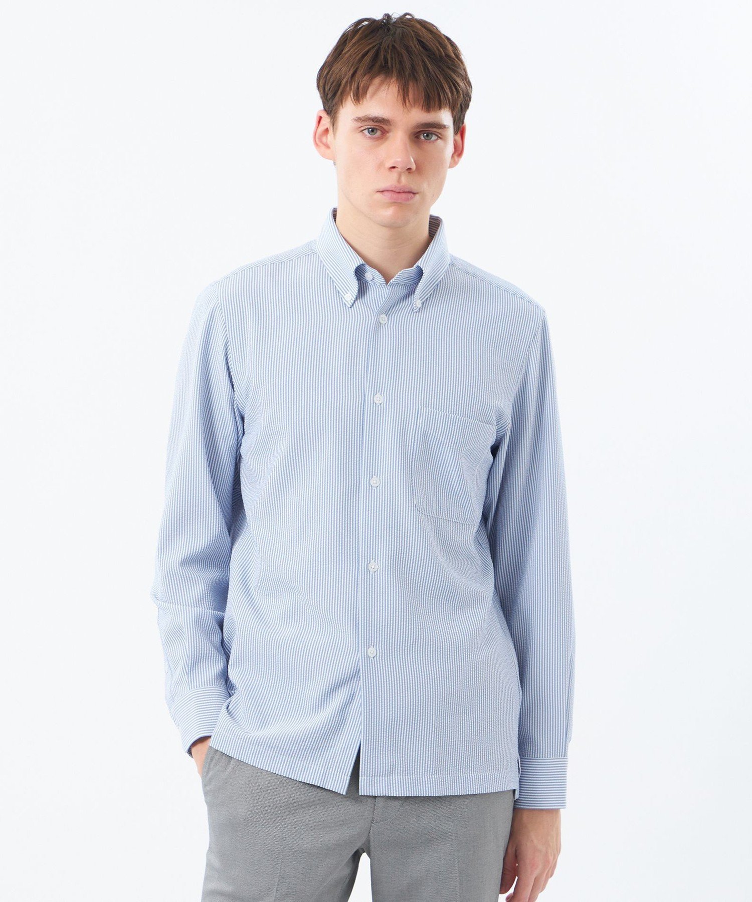 MACKINTOSH PHILOSOPHY 【WEB&一部店舗限定】トロッター スクエアボタンダウン長袖シャツ サッカーストライプ マッキントッシュ フィロソフィー トップス シャツ・ブラウス グリーン ブルー ネイビー ホワイト【送料無料】