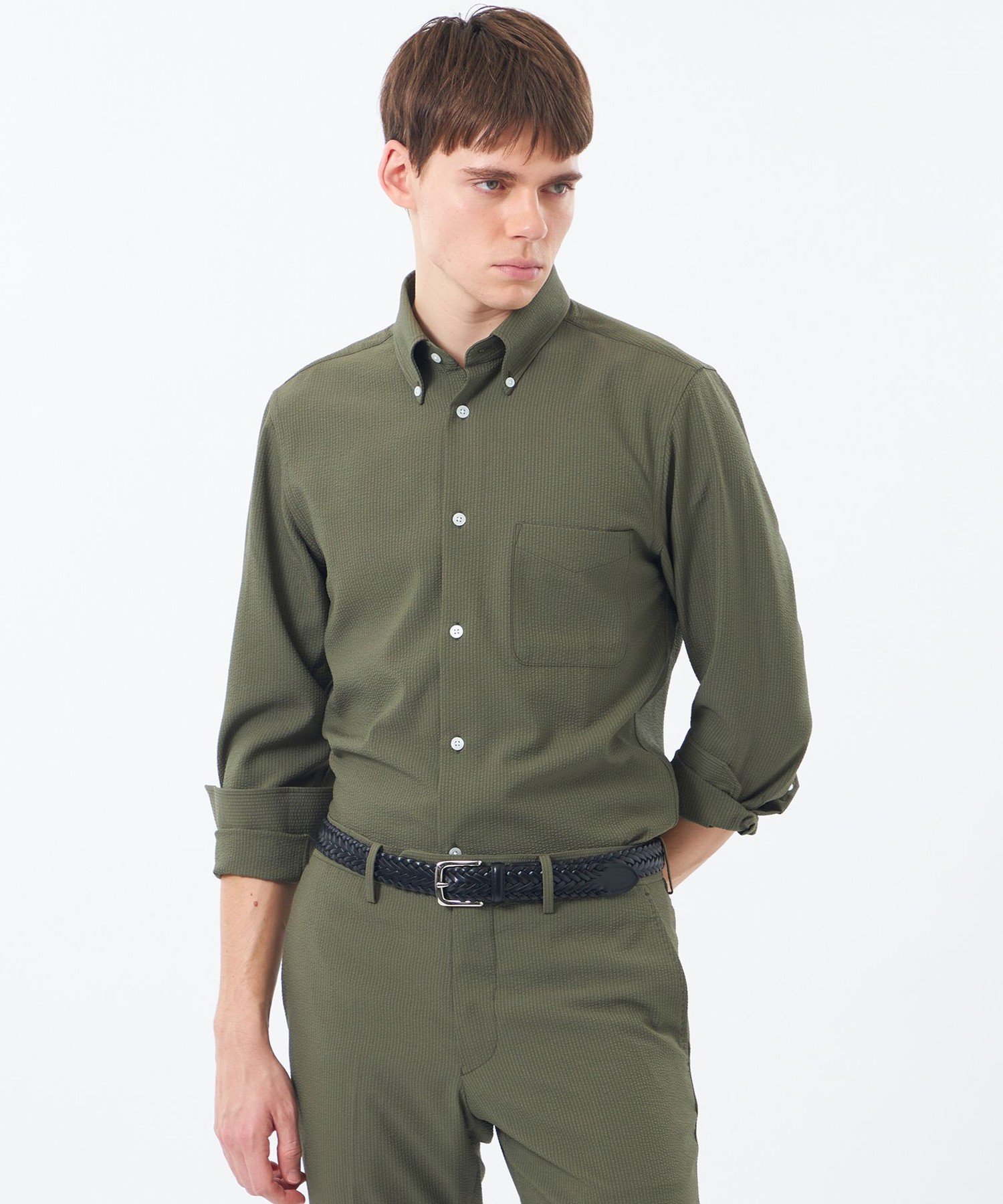 MACKINTOSH PHILOSOPHY 【WEB&一部店舗限定】トロッター スクエアボタンダウン長袖シャツ サッカーストライプ マッキントッシュ フィロソフィー トップス シャツ・ブラウス グリーン ブルー ネイビー ホワイト【送料無料】