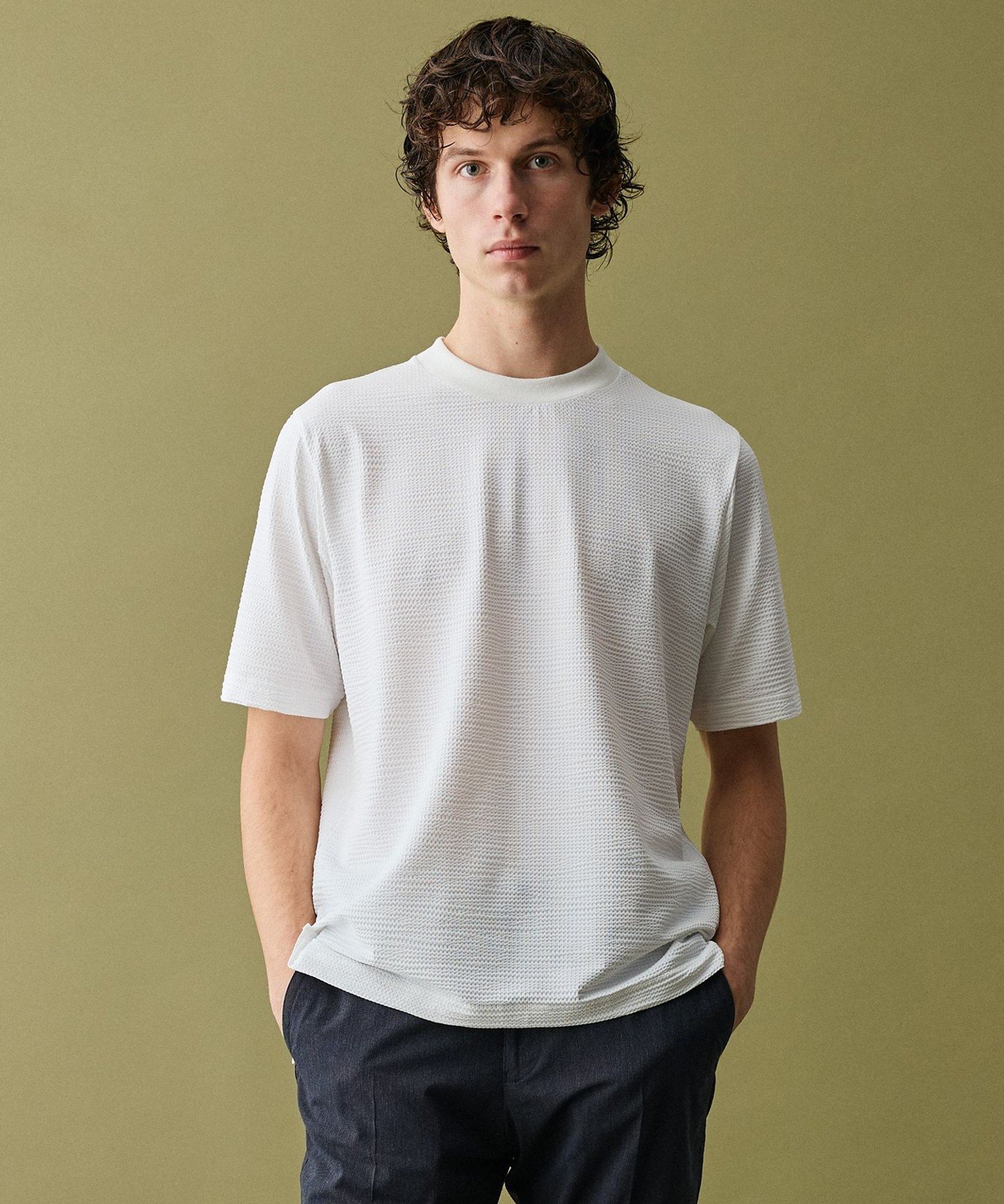 JOSEPH ABBOUD 【イタリア素材/清涼】ジャージーサッカー Tシャツ ジョセフアブード トップス カットソー・Tシャツ ネイビー ホワイト【送料無料】