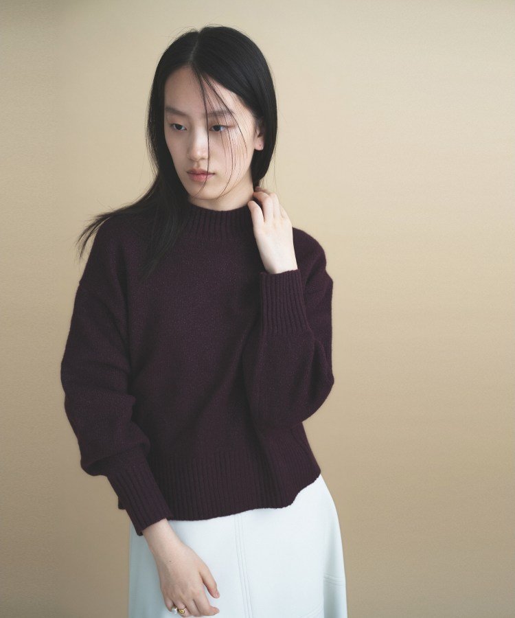 cloenc 【美フォルム】ラメハイネックニット クロエンス トップス ニット パープル ホワイト レッド ワインレッド グレー