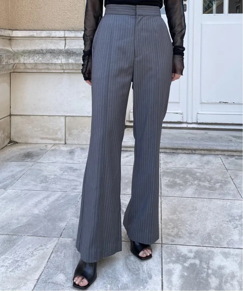 LEANN MOMENT Stripe Slacks Pants リーンモーメント パンツ スラックス・ドレスパンツ グレー ブラック【送料無料】