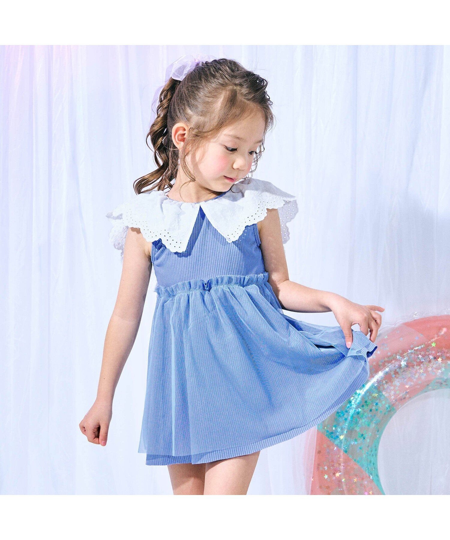 apres les cours うしろリボンレースワンピース水着 エフオーオンラインストア 水着・スイムグッズ その他の水着・スイムグッズ ブルー パープルのサムネイル