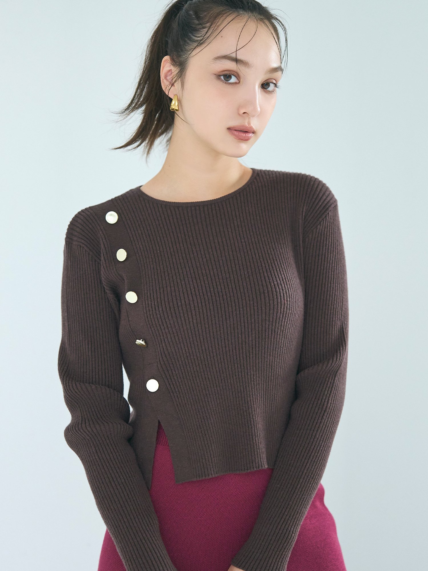 【SALE／48%OFF】coca ゴールドボタンニットトップス コカ トップス ニット ブラウン ブラック