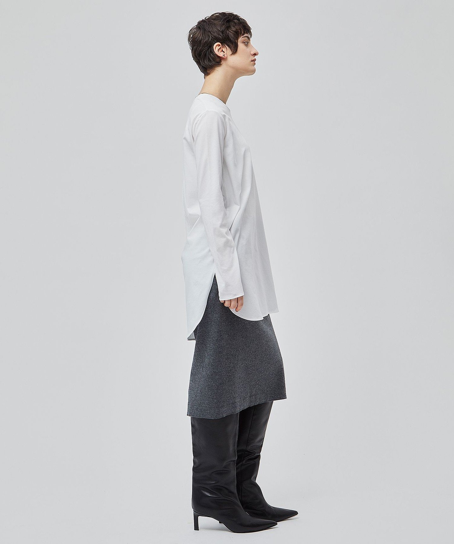 , 【洗える】BROIS / ロング丈カットソー ベイジ, トップス カットソー・Tシャツ ブラック ホワイト