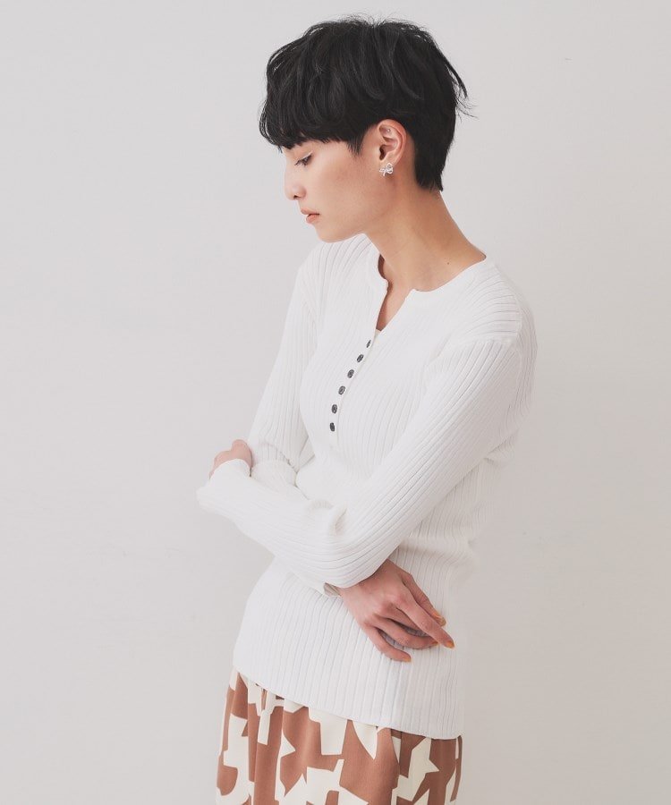 【SALE／40%OFF】OPAQUE.CLIP ヘンリーネックリブニット【洗濯機洗い可】 オペークドットクリップ トップス ニット ネイビー グリーン ホワイトのサムネイル