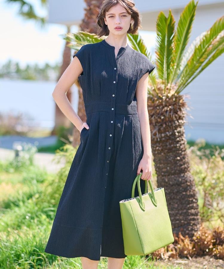 【SALE／20%OFF】DRESSTERIOR 【ポケットあり/後ろウエストゴム】フレンチスリーブリップルワンピース ドレステリア ワンピース・ドレス その他のワンピース・ドレス ブラック ブラウン【送料無料】のサムネイル