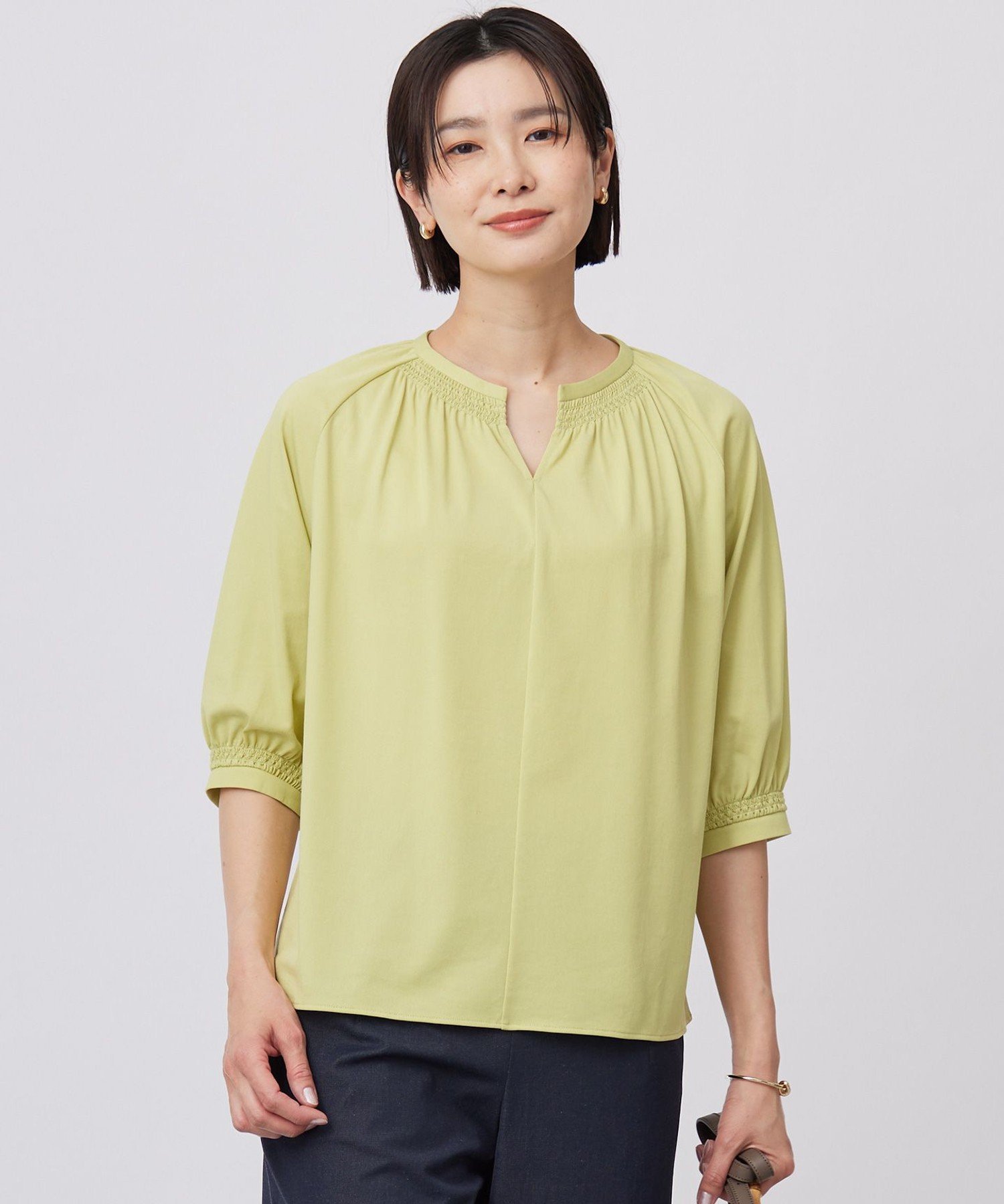 J.PRESS 【洗える】トリコットバイオ シャーリング カットソー ジェイプレス トップス カットソー・Tシャツ ピンク ホワイト
