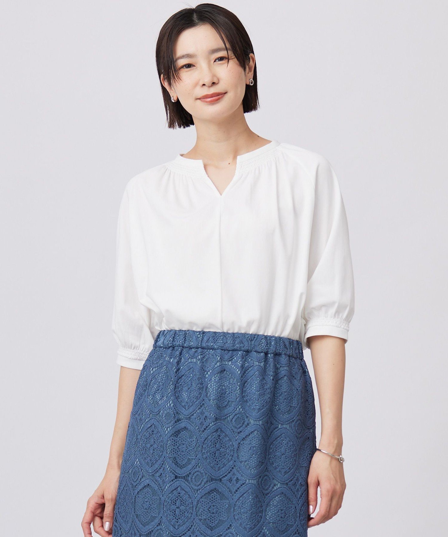J.PRESS 【洗える】トリコットバイオ シャーリング カットソー ジェイプレス トップス カットソー・Tシャツ ピンク ホワイト