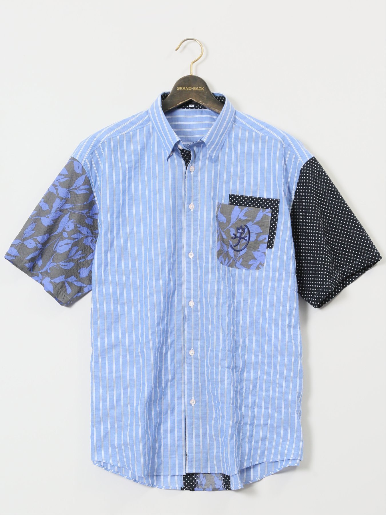 【SALE／10%OFF】GRAND-BACK 【大きいサイズ】カステルバジャック/CASTELBAJAC ストレッチ 異素材切替 半袖シャツ タカキュー トップス シャツ・ブラウス ネイビー ベージュ【送料無料】