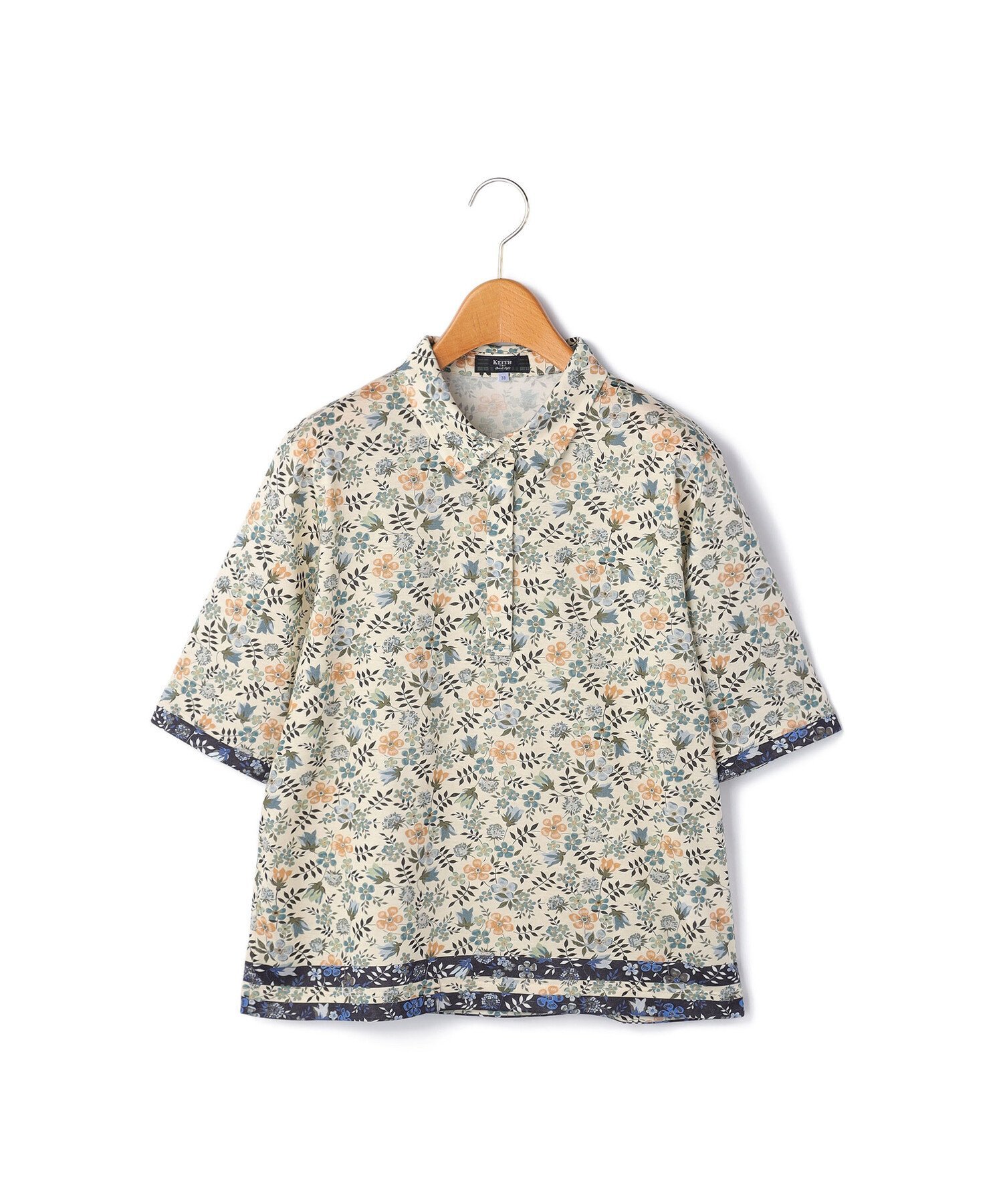 【SALE／43%OFF】KEITH Edenham Border Liberty Print Polo Collar Cut&Sewn キース トップス カットソー・Tシャツ ホワイト ネイビー【送料無料】