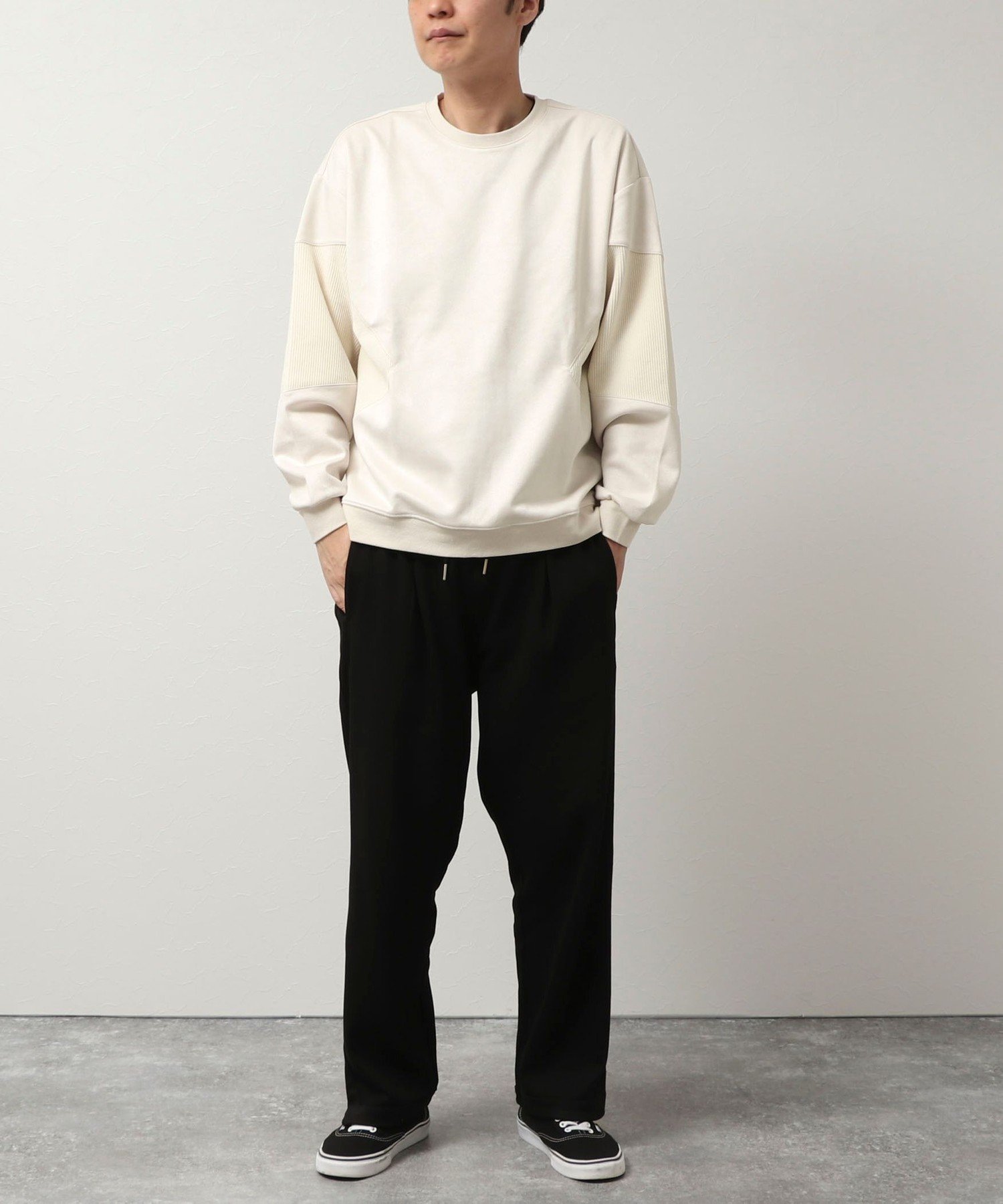 【SALE／40%OFF】NOLLEY'S LIGHT スエードポンチ×コール切替 クルーネックプルオーバー ノーリーズ トップス カットソー・Tシャツ ブラック ベージュ【送料無料】