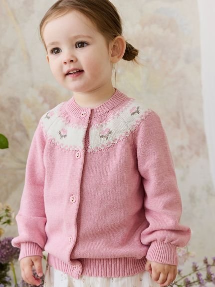 JAMIE KAY フラワーJQカーディガン Pink Flutter Marle(80~120cm) ジェイミーケイ マタニティウェア・ベビー用品 ロンパース・カバーオール ピンク