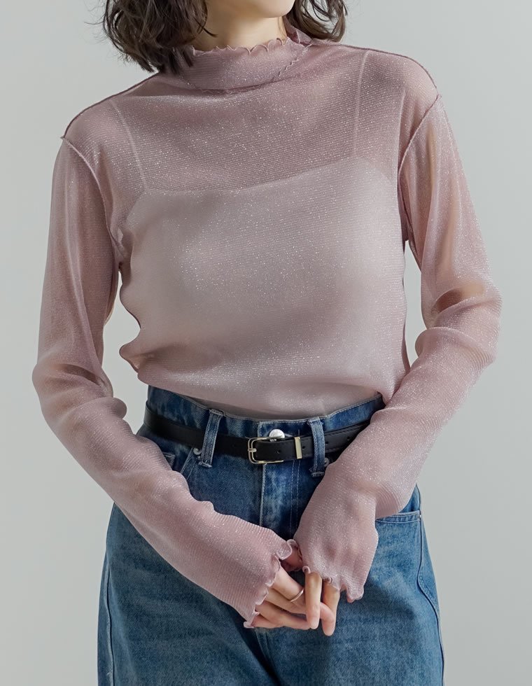 Re:EDIT ラメチュールボトルネックシアートップス リエディ トップス カットソー・Tシャツ ブラック グリーン ホワイト ピンク stylife-15487042 Rakuten Fashion サンプル画像3