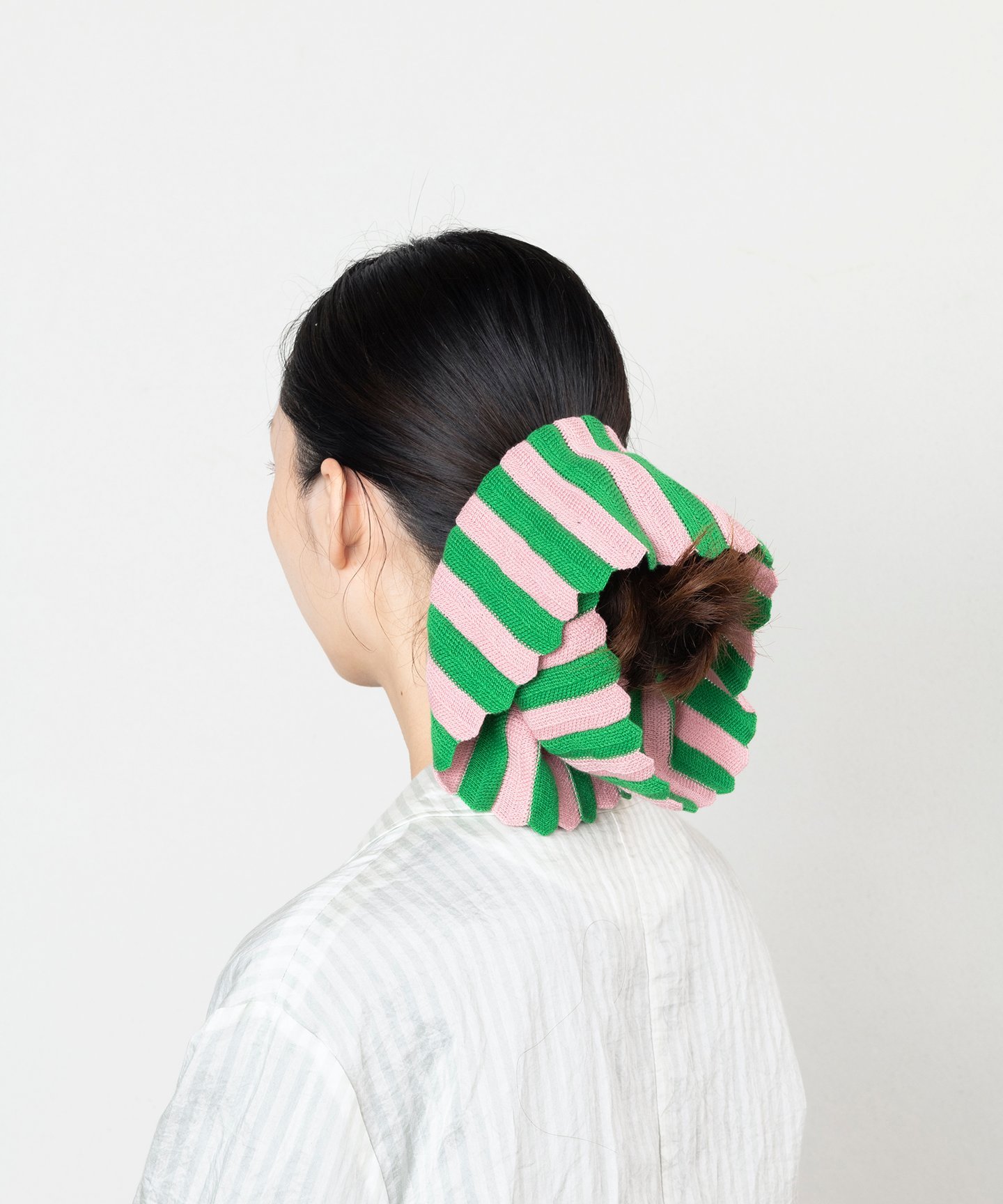 TRICOTE STRIPED BIG SCRUNCHIE トリコテ ヘアアクセサリー ヘアゴム ピンク ブラウン レッド