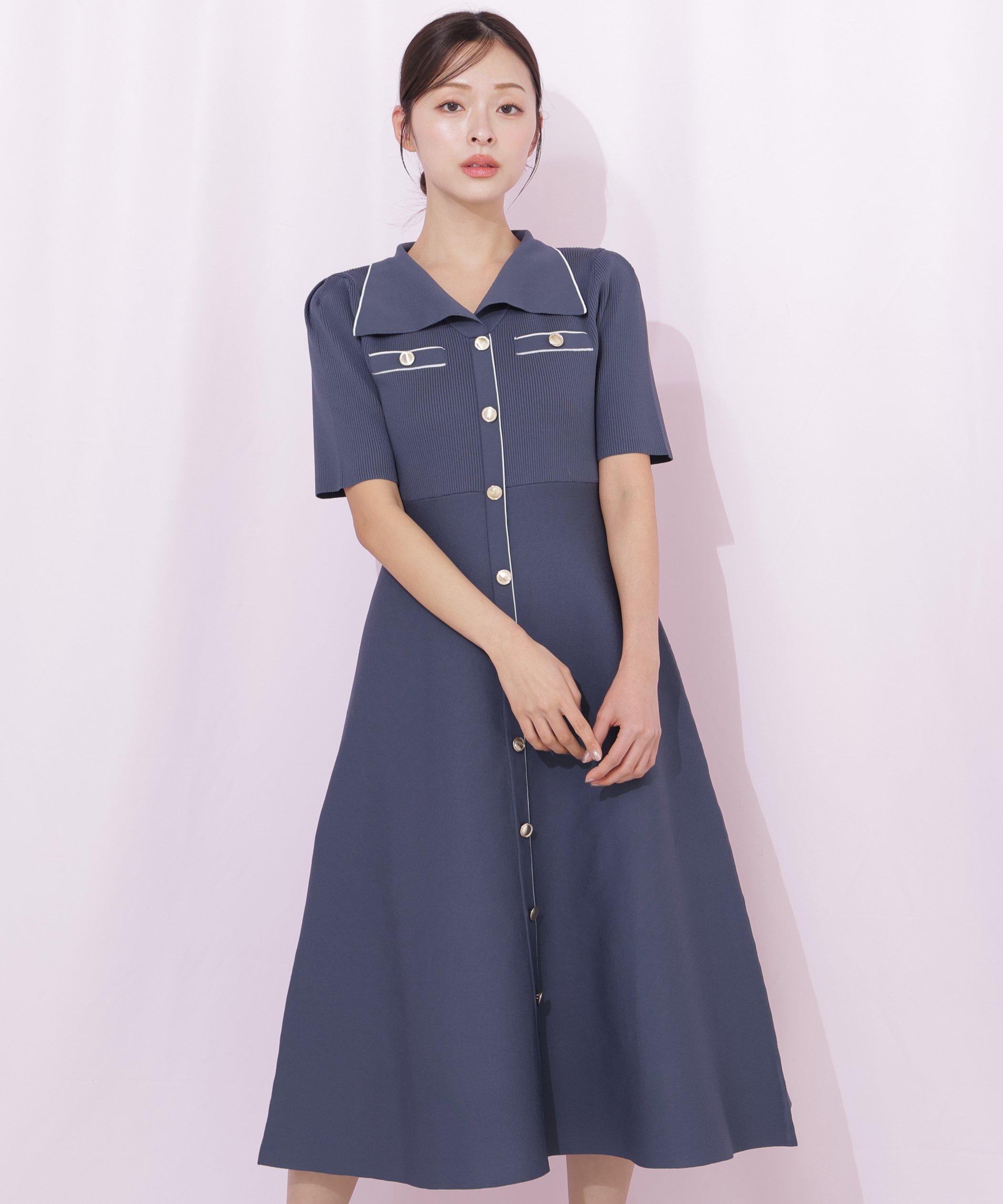 JILL by JILL STUART 開襟配色ニットワンピース ジル バイ ジル スチュアート ワンピース・ドレス ワンピース ブルー ホワイト ピンク