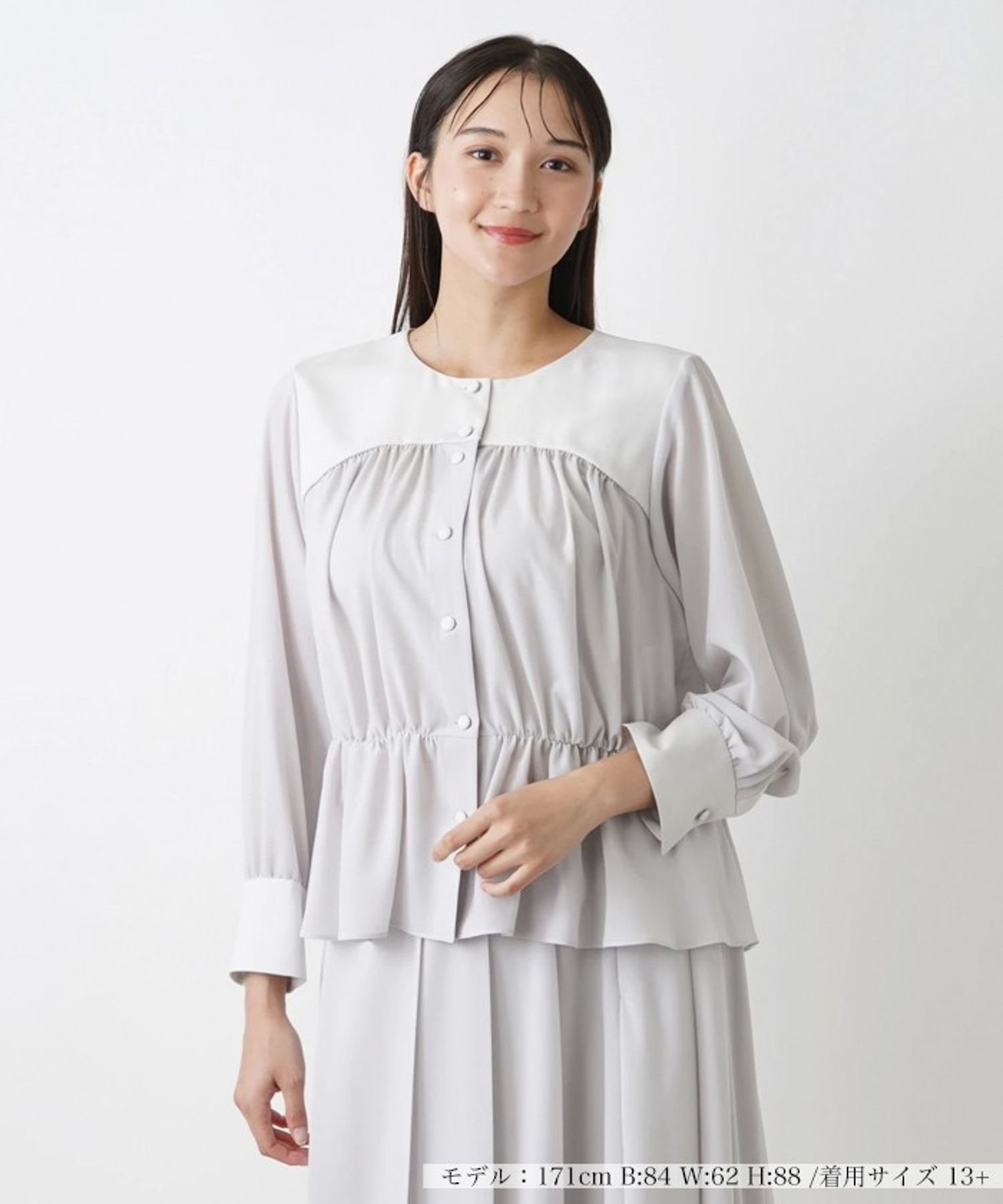 Leilian PLUS HOUSE ノーカラーブラウス【BOURGE】 レリアン プラスハウス トップス シャツ・ブラウス ブラック