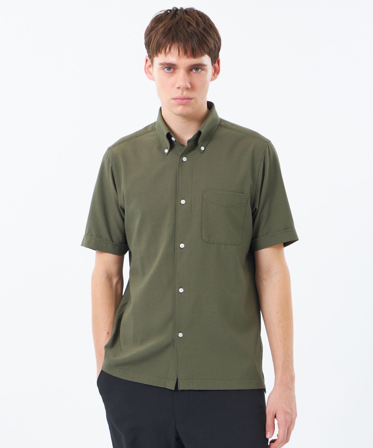 MACKINTOSH PHILOSOPHY 【WEB&一部店舗限定】トロッター スクエアボタンダウン半袖シャツ サッカーストライプ マッキントッシュ フィロソフィー トップス シャツ・ブラウス ブルー グリーン ネイビー ホワイト【送料無料】