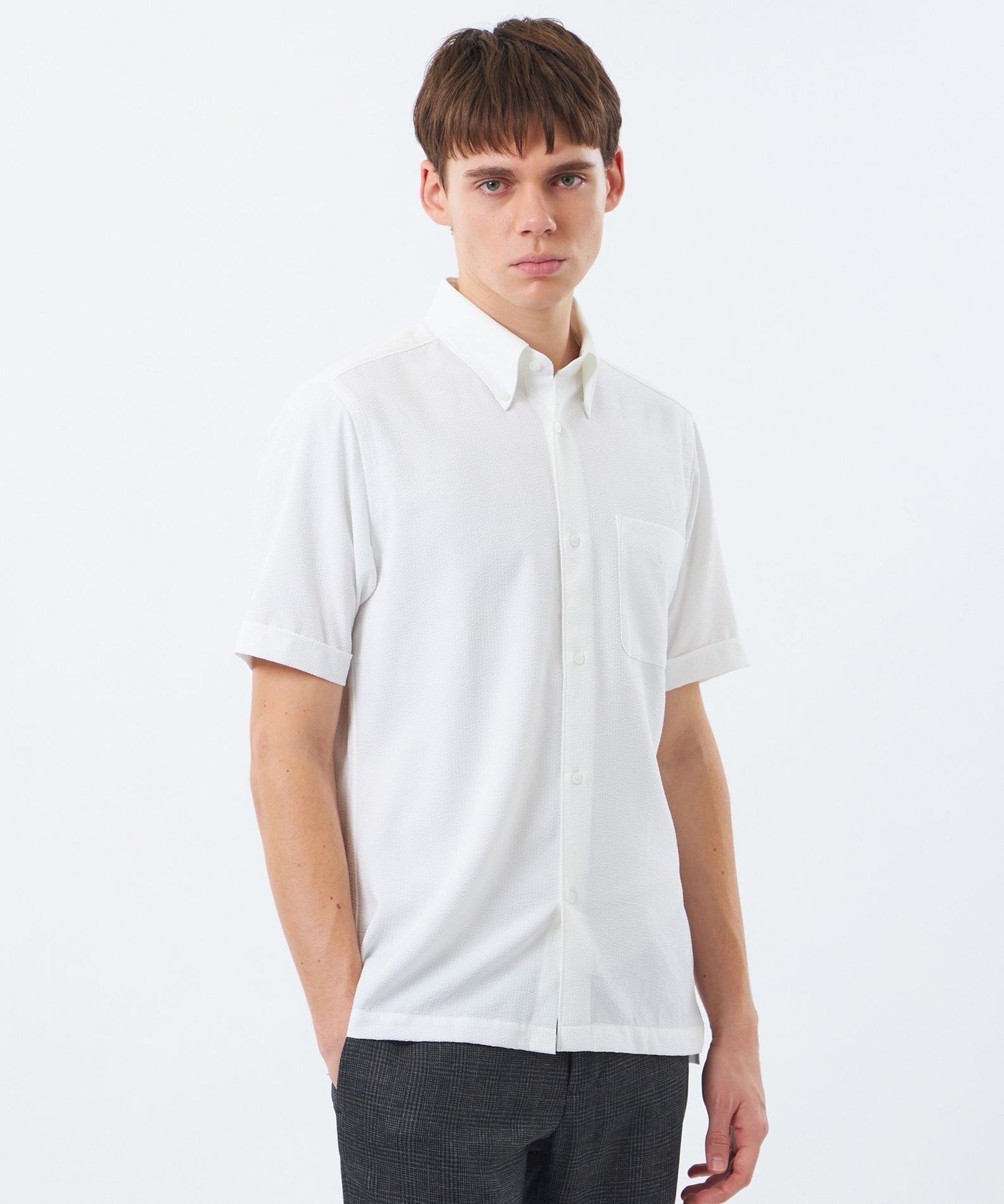 MACKINTOSH PHILOSOPHY 【WEB&一部店舗限定】トロッター スクエアボタンダウン半袖シャツ サッカーストライプ マッキントッシュ フィロソフィー トップス シャツ・ブラウス ブルー グリーン ネイビー ホワイト【送料無料】