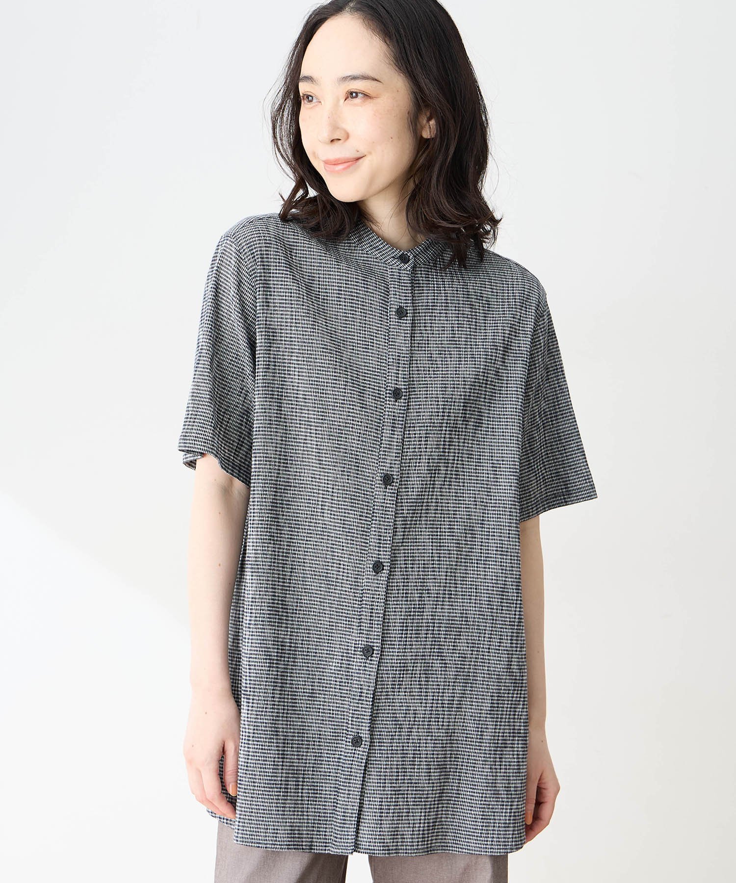 DECOY 【高島ちぢみ】チュニックブラウス【汗をかいてもムレにくい】 デコイシンス1981 トップス シャツ・ブラウス ブラック ブルー【送料無料】