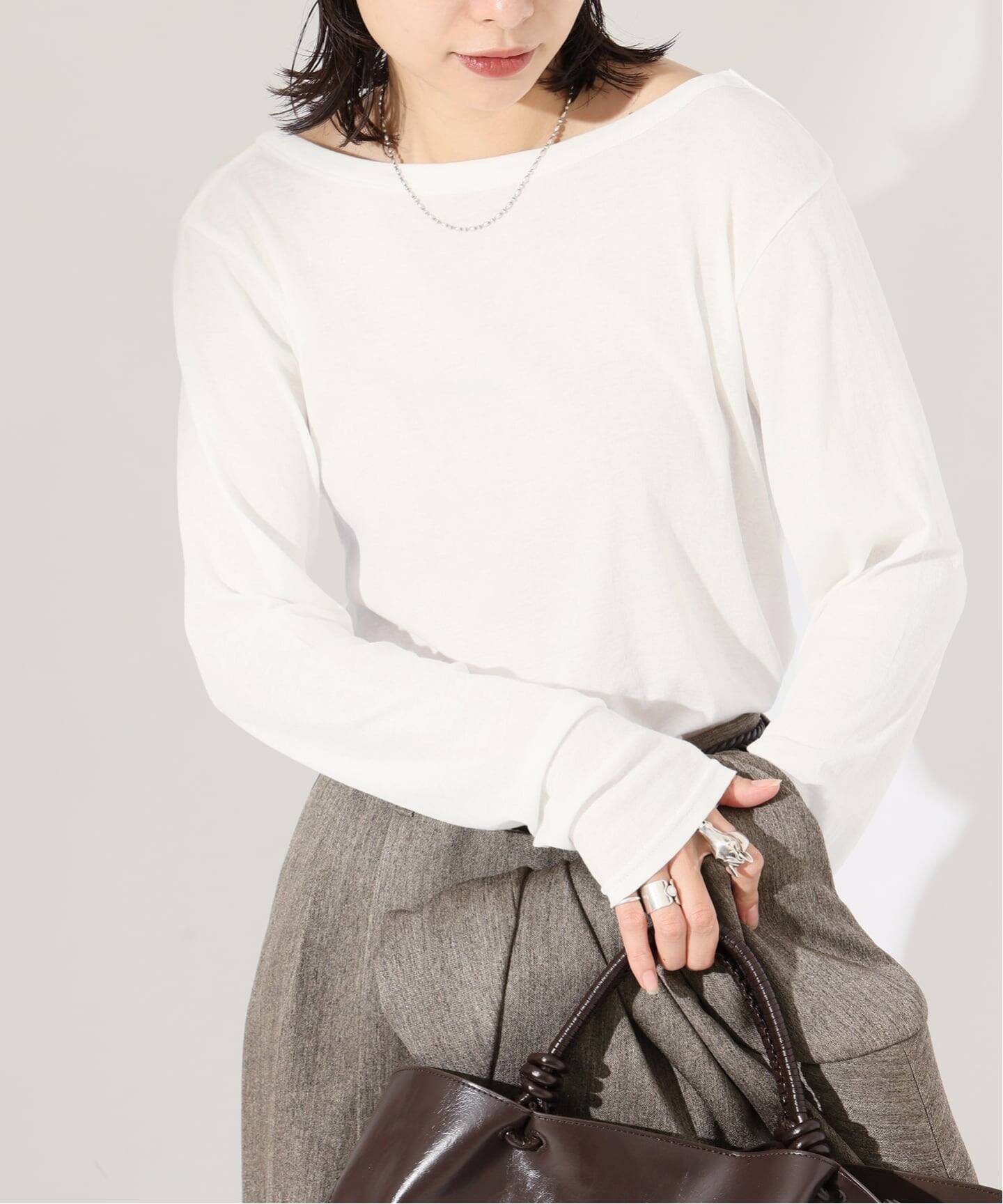 JOURNAL STANDARD 《追加》シアーフライス2WAYロングスリーブ ジャーナル スタンダード トップス カットソー・Tシャツ ホワイト ブラック ブラウン