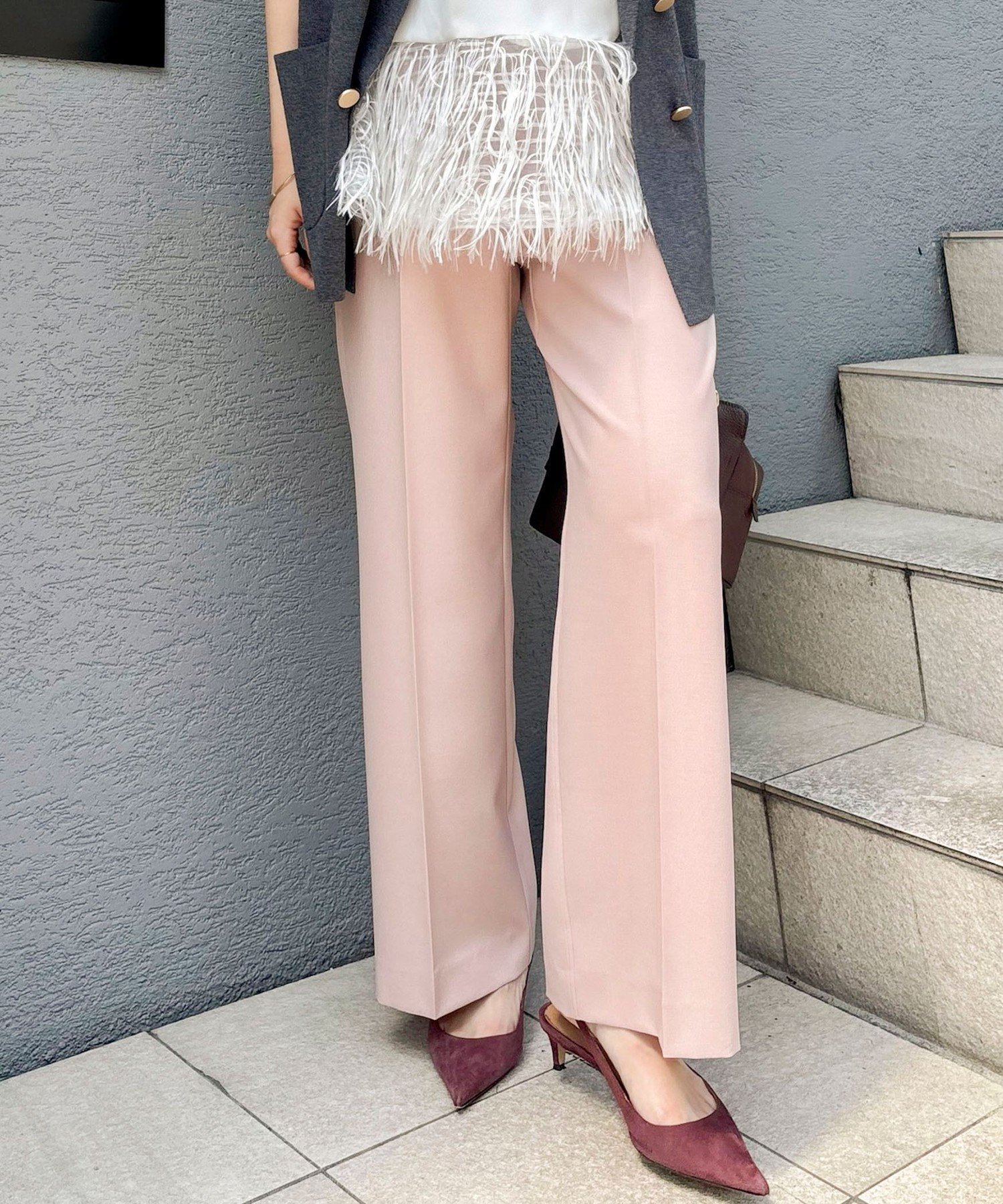 《防シワ》ソフトローウエストセミワイドパンツ ノーリーズ パンツ その他のパンツ ブラウン