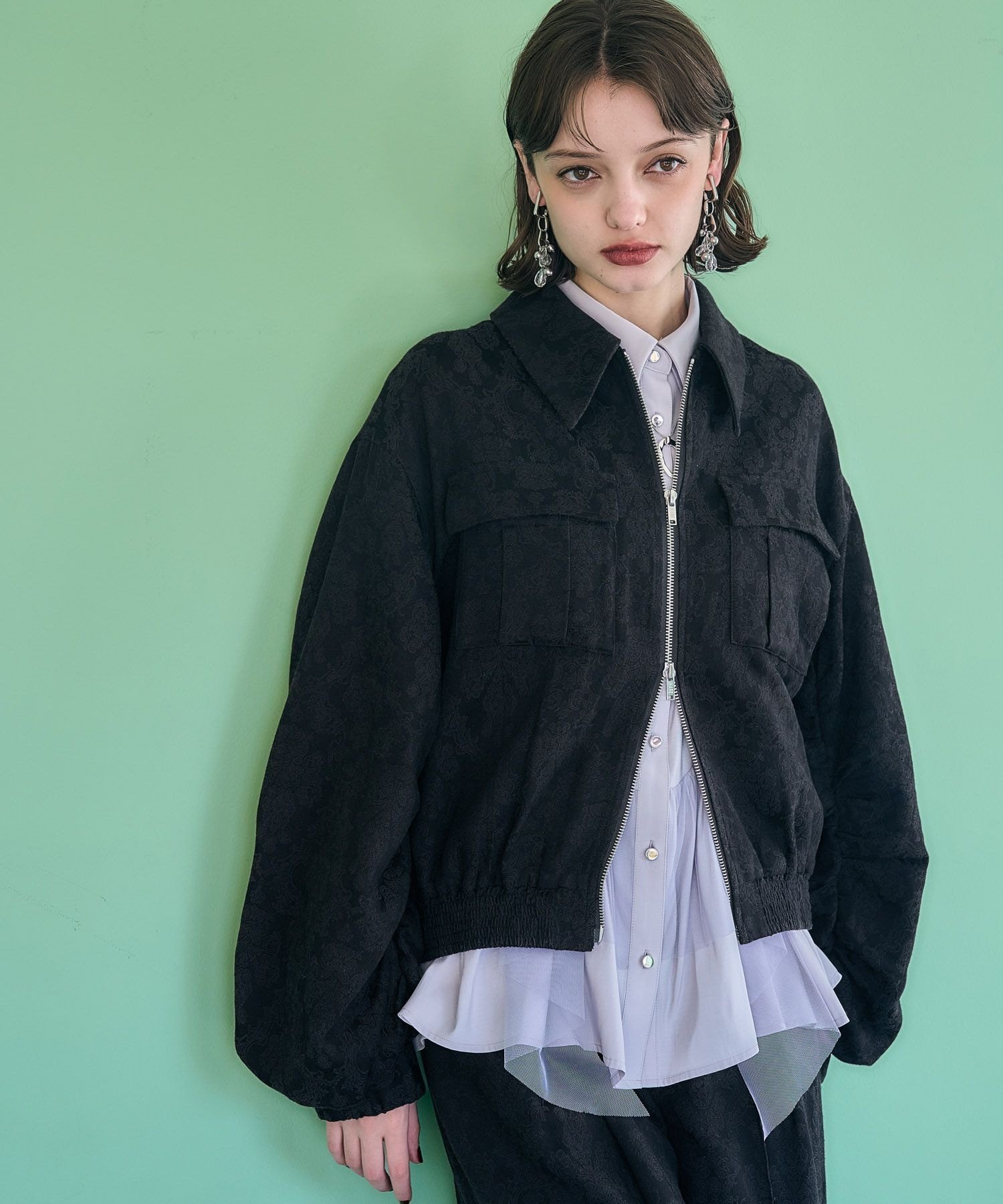 HARE VINTAGEジャガードショートブルゾン ハレ ジャケット・アウター ブルゾン・ジャンパー ブラック パープル