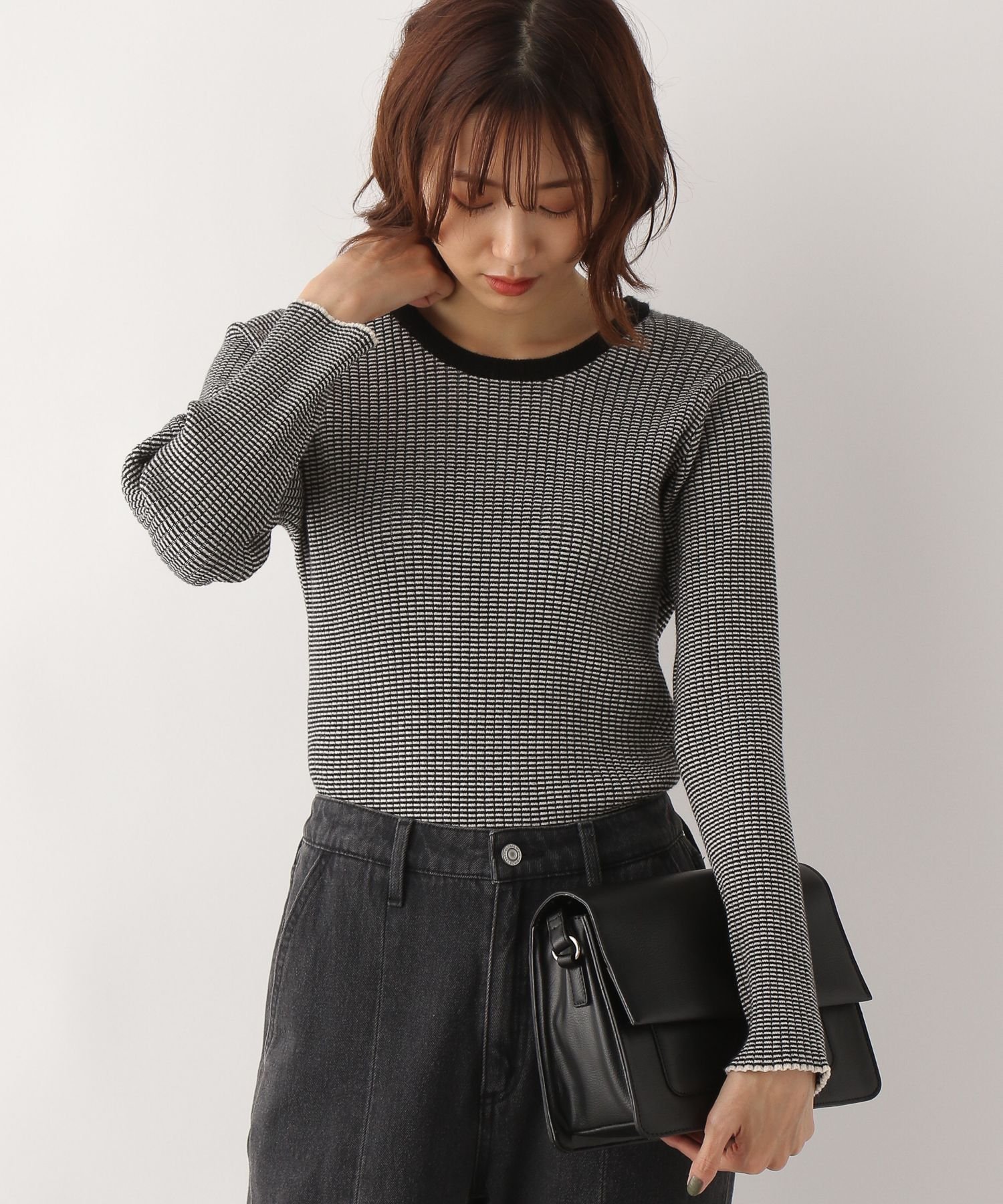 【SALE／50%OFF】GLOBAL WORK (W)メルティクルーネックリブPO グローバルワーク トップス ニット ブラック ベージュ ブルー グリーン グレーのサムネイル