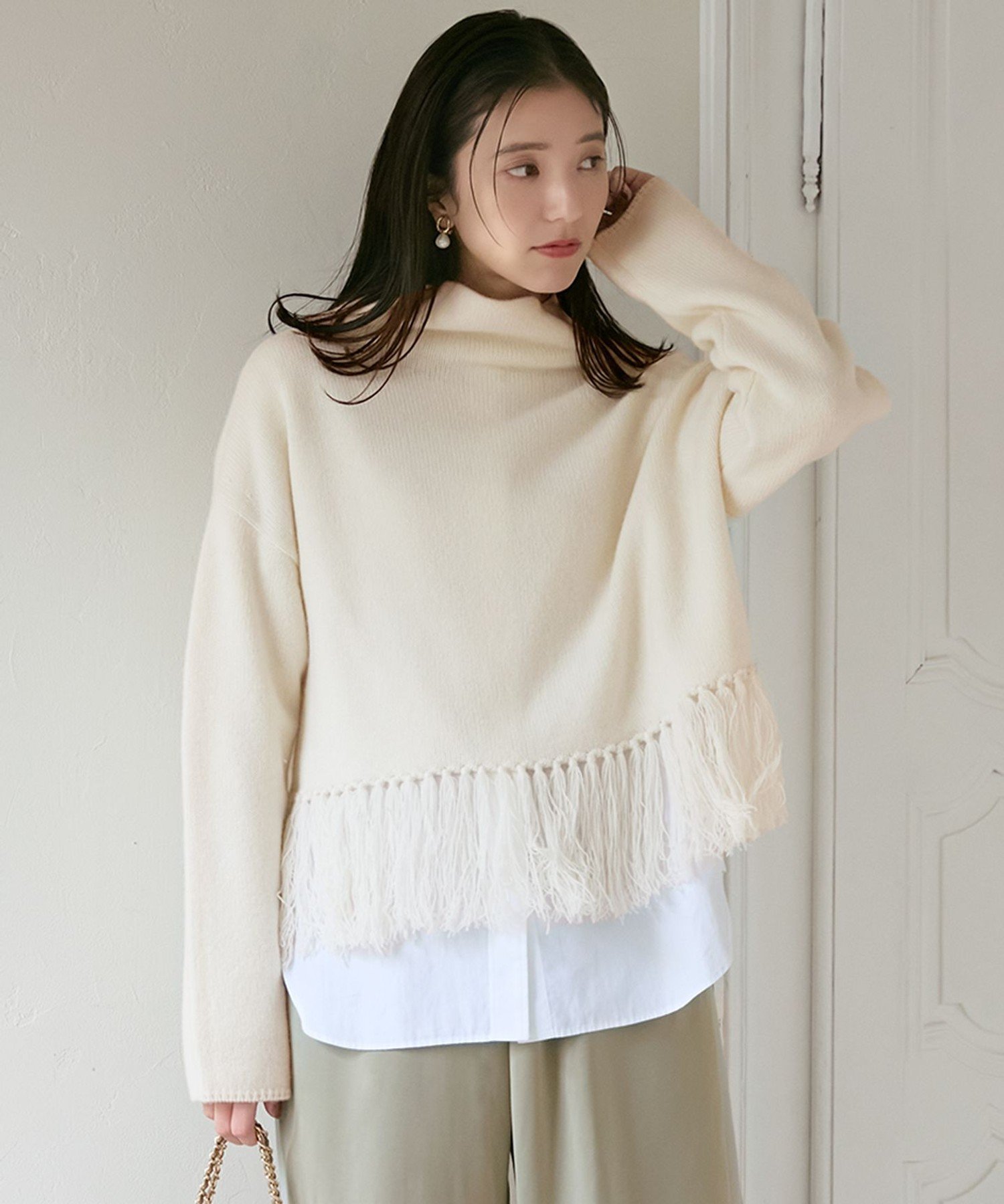 23区 S 【SLOW/一部店舗限定】ニットトータル フリンジ ニット ニジュウサンク トップス ニット ピンク グレー ブラウン ホワイト