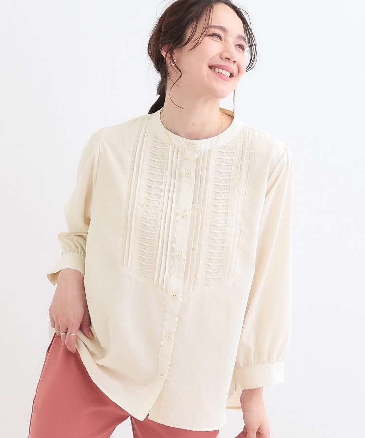 SHOO・LA・RUE 【S-LL】お顔周りを華やかに おりがみタックブラウス シューラルー トップ
