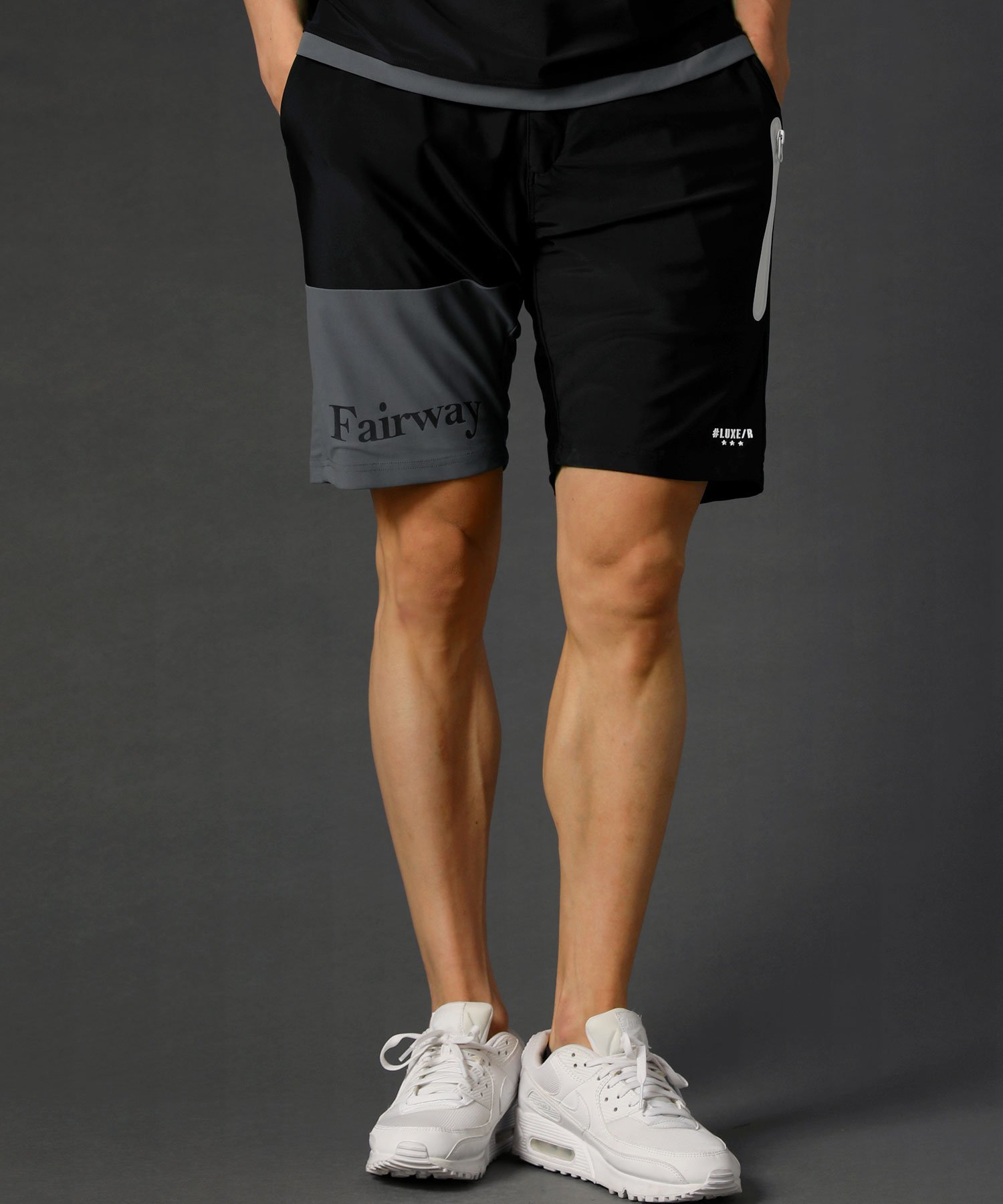 LUXE/R ベルトループ付き接触冷感/吸水速乾スムースストレッチFAIRWAY止水ジップショートパンツ カジュアル パンツ その他のパンツ ブラック ネイビー ベージュ ホワイト