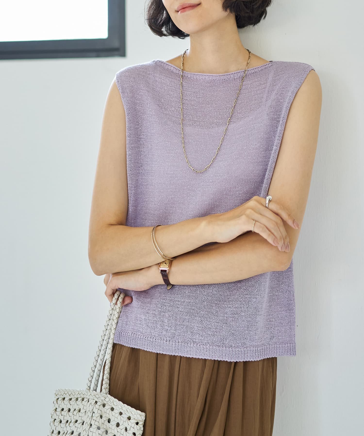 楽天Rakuten FashionSTYLE DELI ペーパーヤーンノースリニットトップス スタイルデリ トップス ニット ベージュ パープル ブラウン【送料無料】