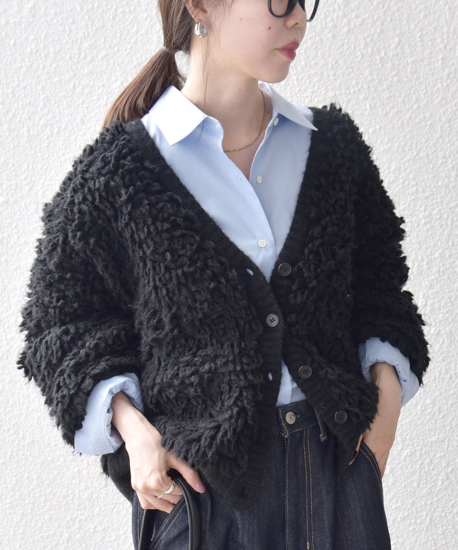 SHIPS any SHIPS any: ループ ニット Vネック ショート カーディガン シップス トップス カーディガン グレー ベージュ ブラック【送料無料】のサムネイル