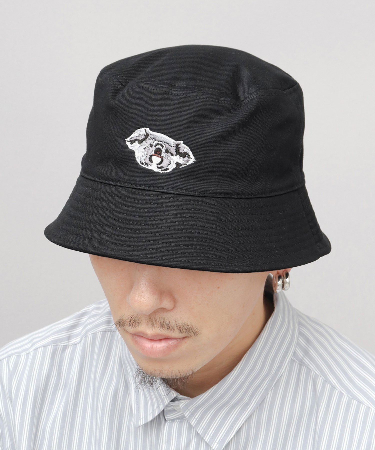 A.M.S. バケットハット メンズ レディース コアラ刺繍 帽子 バケハ アニマル刺繍 黒 エー.エム.エス. 帽子 ハット ブラック【送料無料】