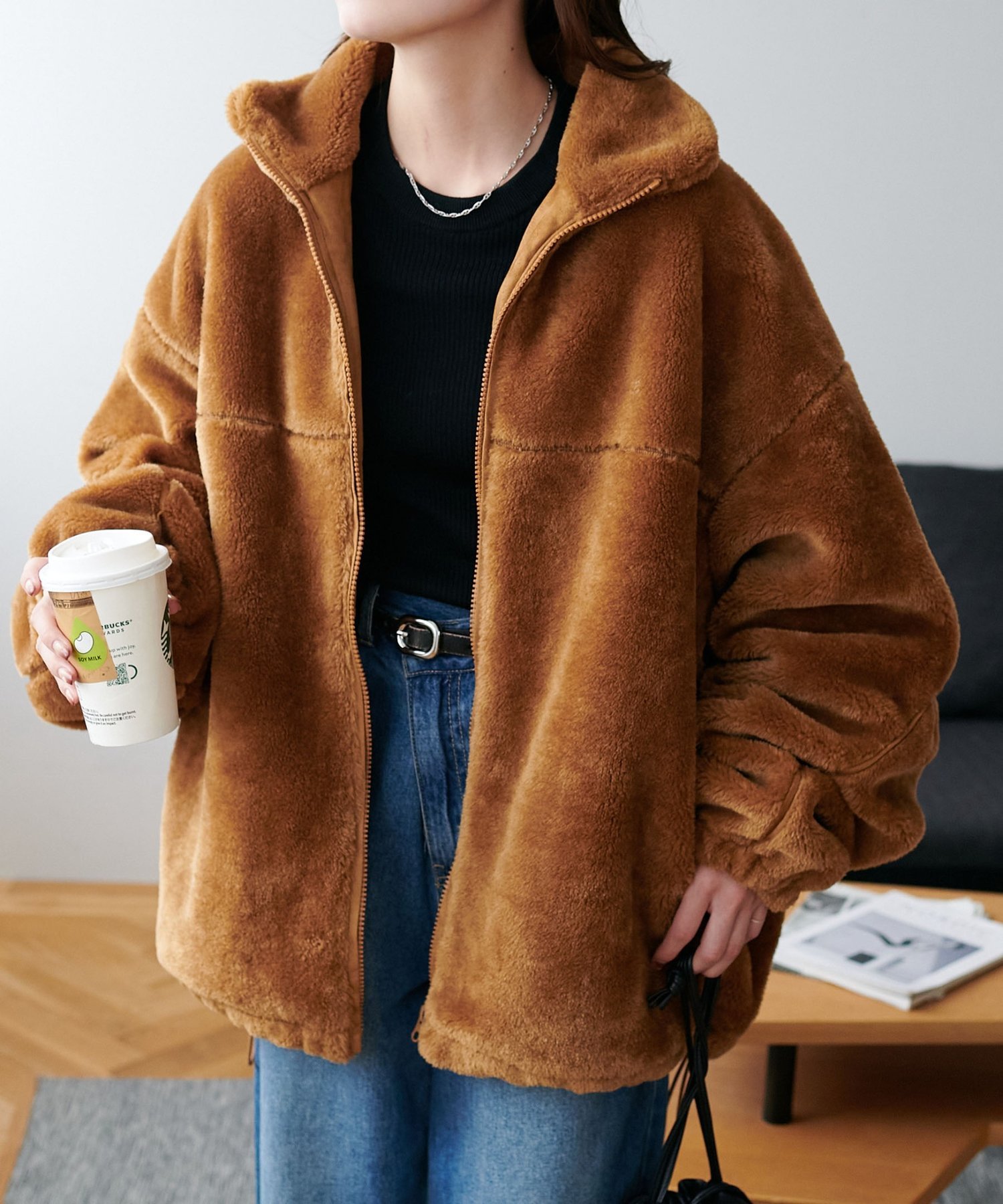 Discoat 【ユニセックス】フェイクファースタンドブルゾン ディスコート ジャケット・アウター ブルゾン・ジャンパー ブラウン【送料無料】