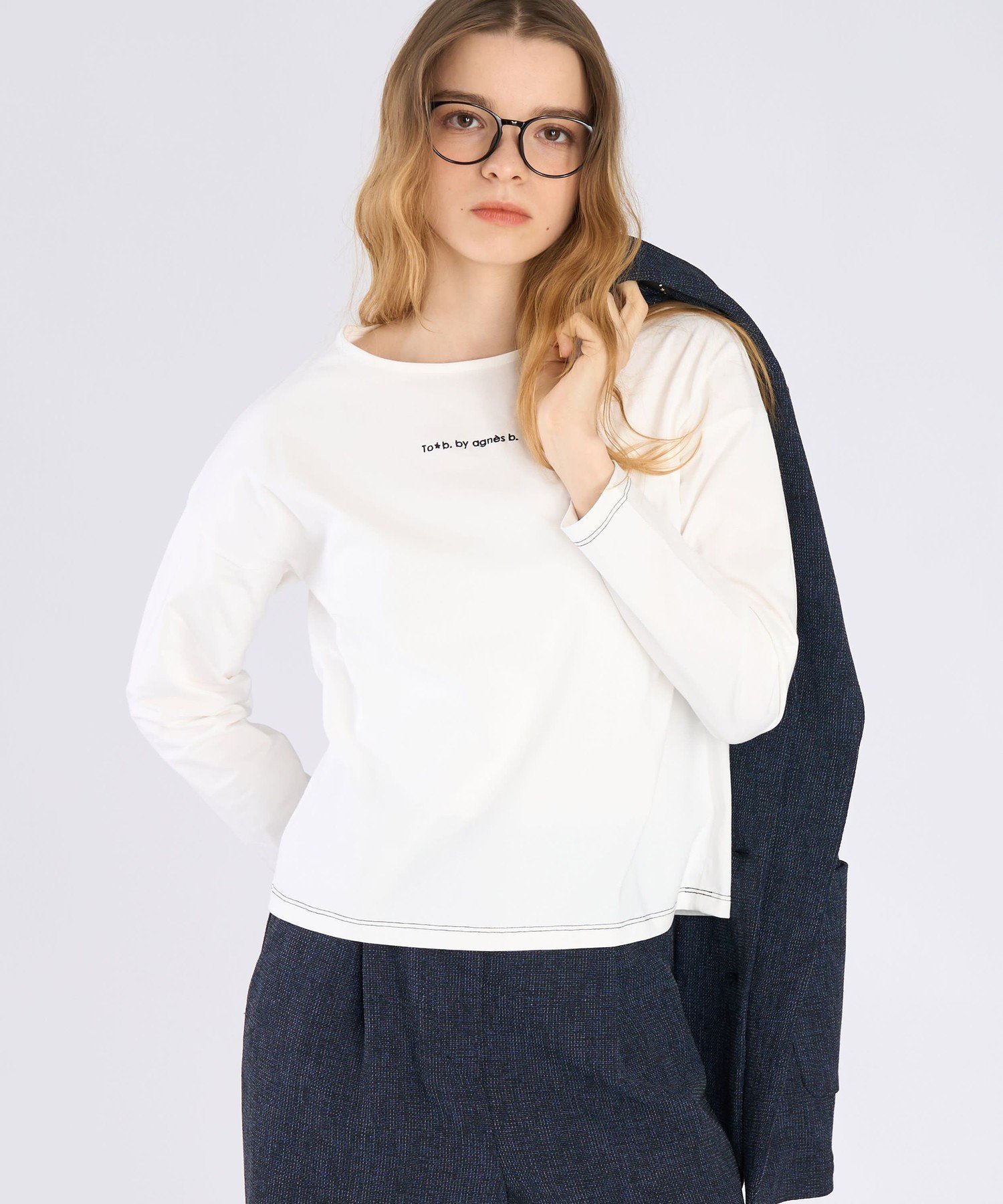 To b. by agnes b. カラー ロゴ 刺繍 長袖 Tシャツ アニエスベー トップス カットソー・Tシャツ ホワイト【送料無料】