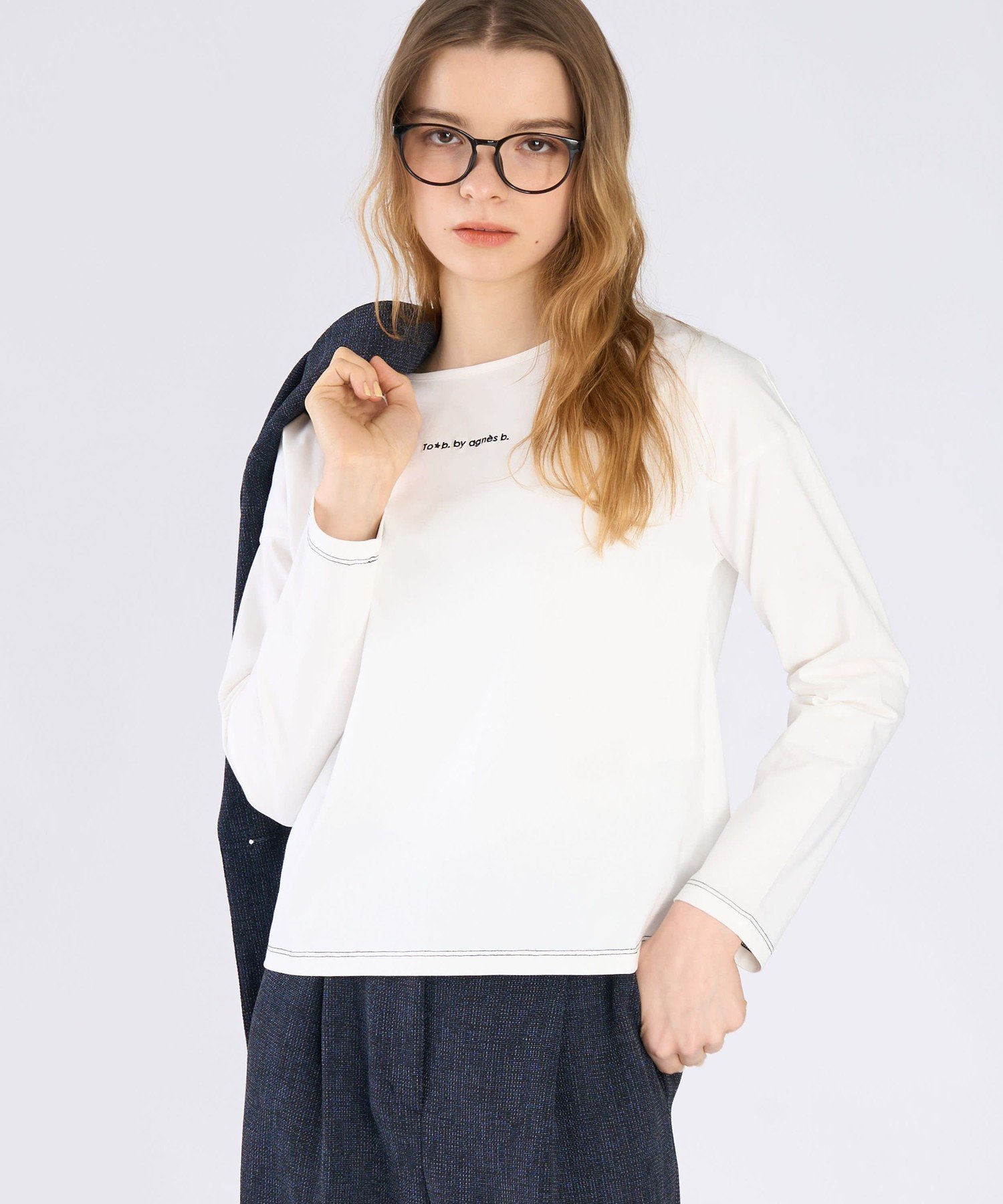 To b. by agnes b. カラー ロゴ 刺繍 長袖 Tシャツ アニエスベー トップス カットソー・Tシャツ ホワイト【送料無料】