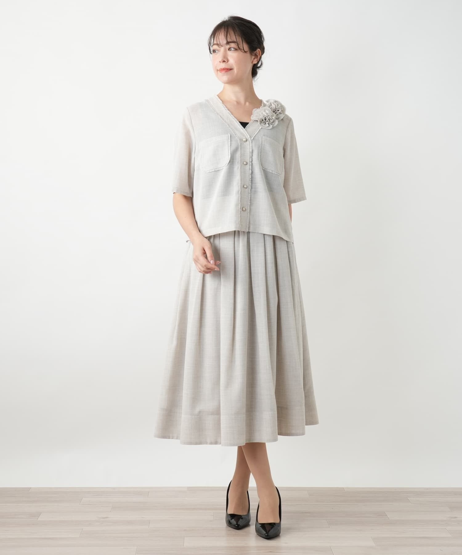 Leilian PLUS HOUSE ノーカラージャケット【BOURGE】 レリアン プラスハウス ジャケット・アウター テーラードジャケット・ブレザー ベージュ