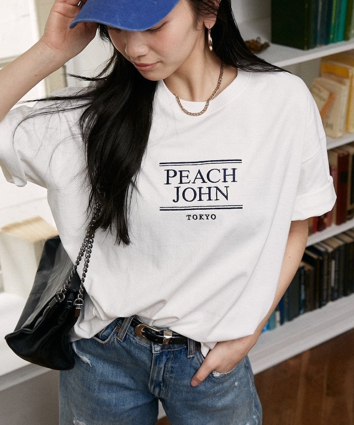 PEACH JOHN フロント ロゴ 刺繍 Tシャツ 限定展開 フリークスストア トップス カットソー・Tシャツ ネイビー ホワイト ブラック