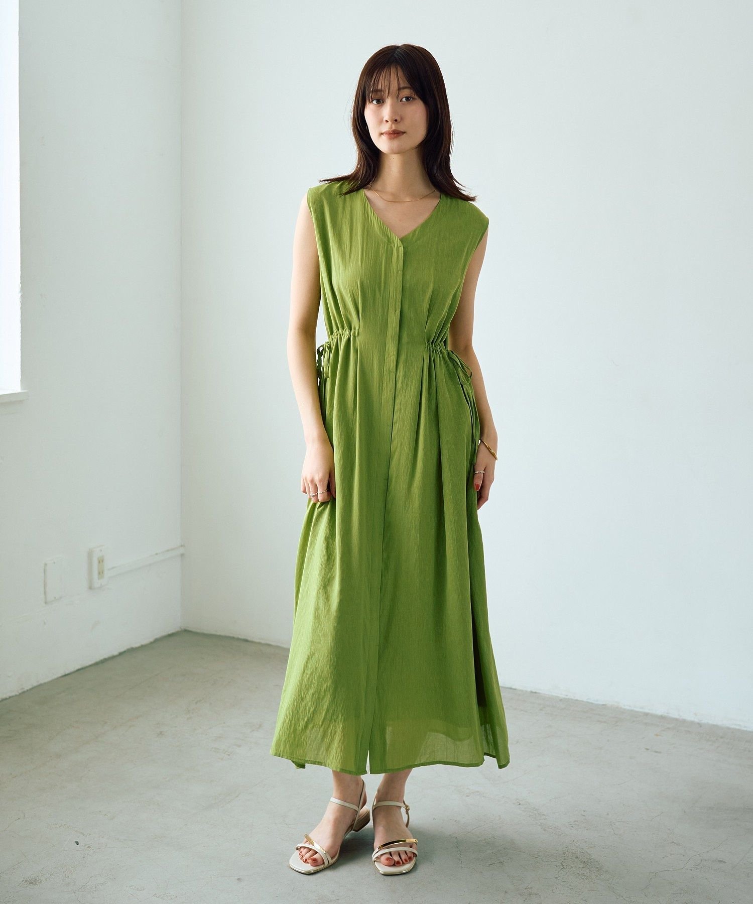 YECCA VECCA ドライタッチシアードロストワンピース イェッカヴェッカ ワンピース・ドレス その他のワンピース・ドレス グリーン ブラウン ブラック