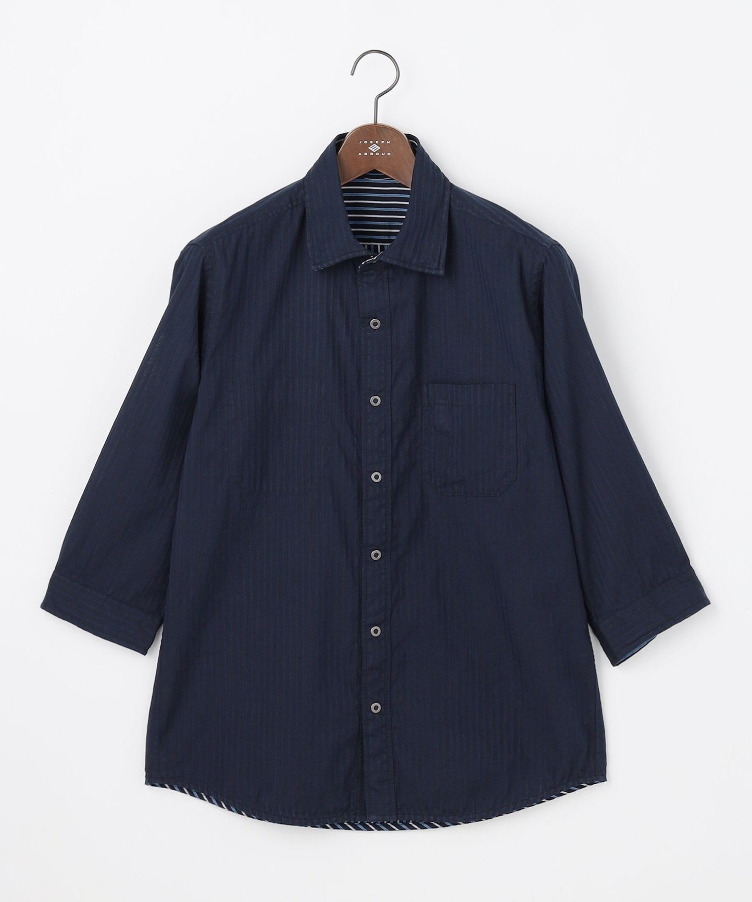 ABBOUD 【2WAY】リバーシブルストライプ 七分袖 シャツ ジョセフアブード トップス シャツ・ブラウス ネイビー ホワイト