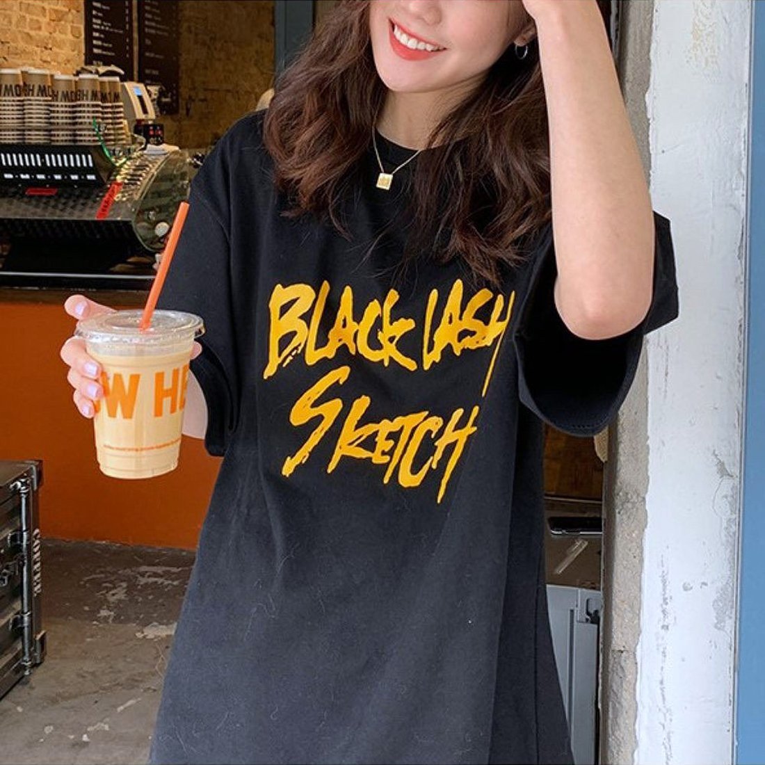 maison de LATIR ロック風ラージTシャツ メゾンドラティール トップス カットソー・Tシャツ ホワイト ブラック ピンク