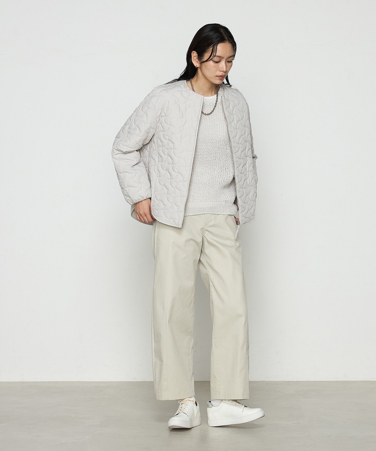 【SALE／30%OFF】Gabardine K.T + [ +サイズ ] 波柄Wキルト ノーカラーブルゾン コムサ ジャケット・アウター ブルゾン・ジャンパー グレー ベージュ【送料無料】