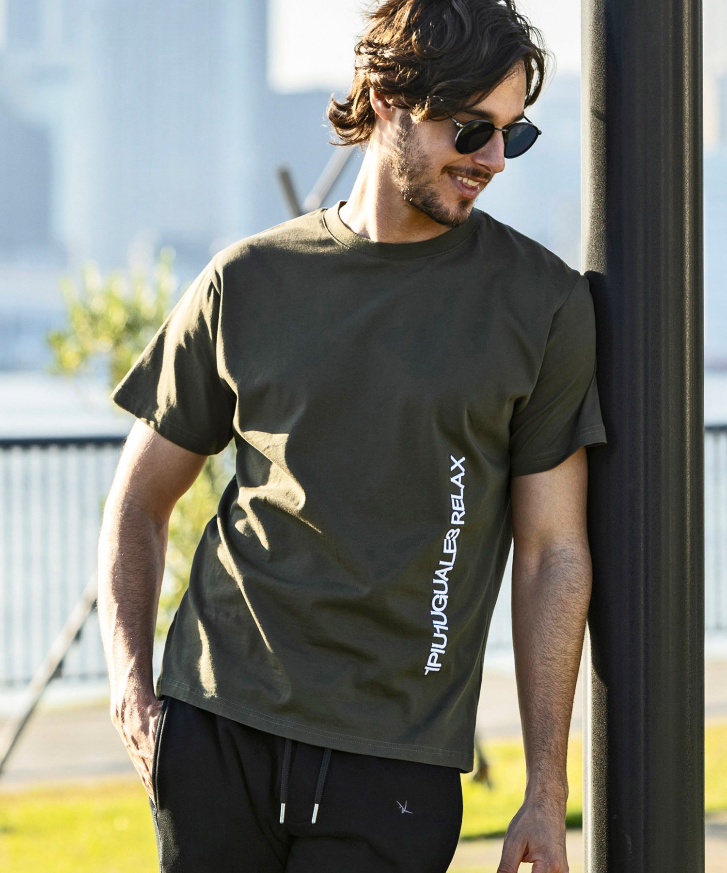 1PIU1UGUALE3 RELAX 1PIU1UGUALE3 RELAX バーチカルエンブロイディー半袖Tシャツ シフォン トップス カットソー・Tシャツ カーキグリーン ホワイト ブラック