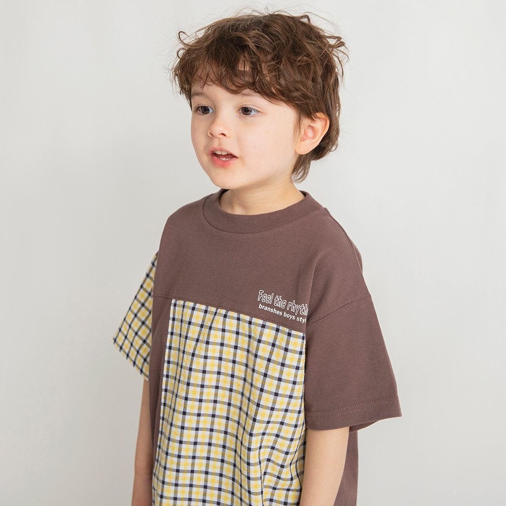 【SALE／20%OFF】branshes 【おそろい】異素材切り替え半袖Tシャツ ブランシェス トップス カットソー・Tシャツ ブルー ブラウンのサムネイル