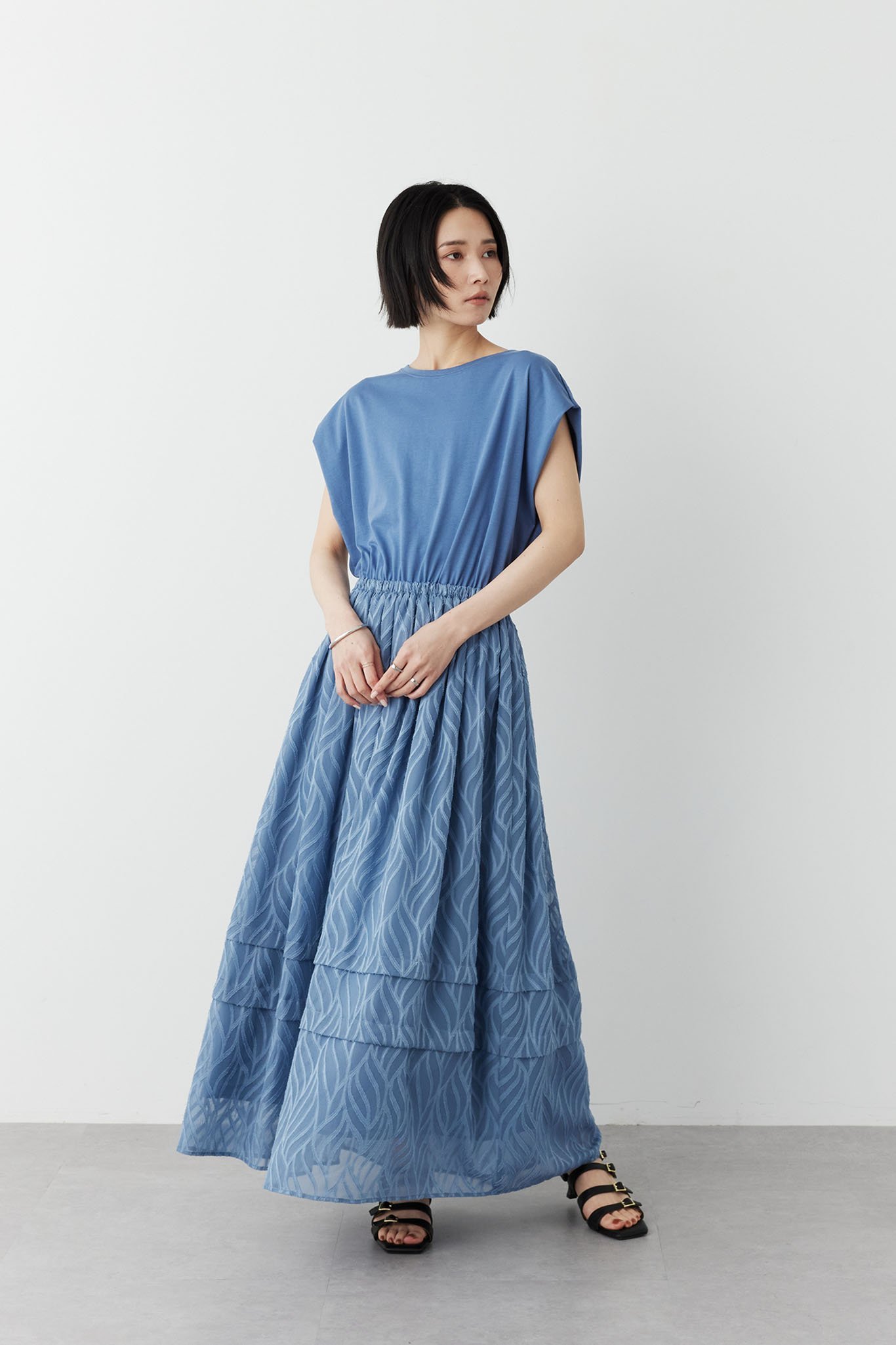 Limue カットジャガードワンピース リミュ ワンピース・ドレス ワンピース ブルー ベージュ