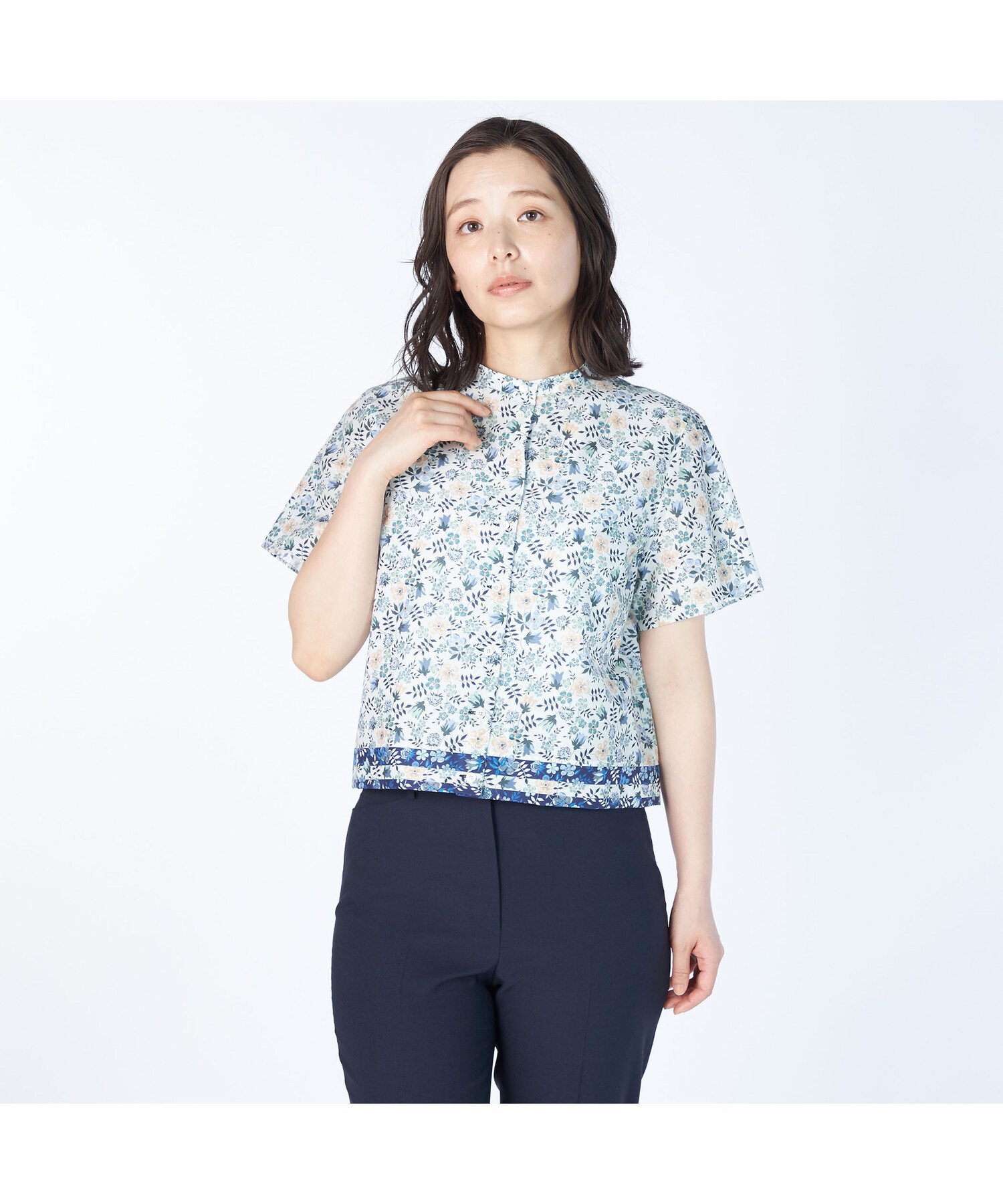 KEITH Anniversary Edenham Liberty Print Half Sleeve Blouse キース トップス シャツ・ブラウス ネイビー ホワイト【送料無料】