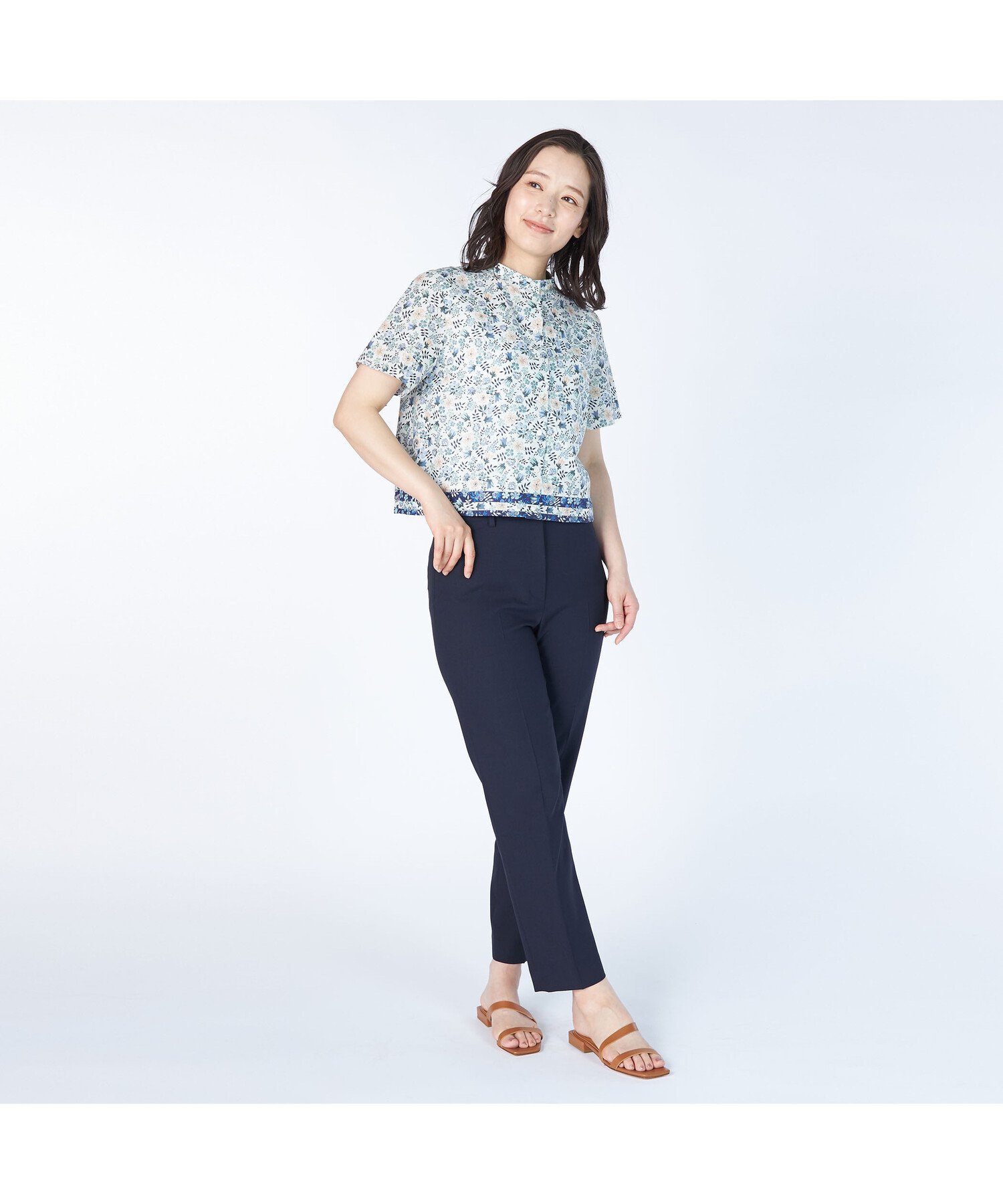 KEITH Anniversary Edenham Liberty Print Half Sleeve Blouse キース トップス シャツ・ブラウス ネイビー ホワイト【送料無料】
