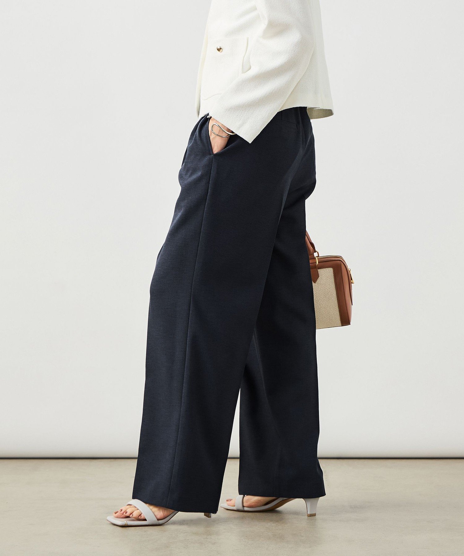 NOLLEY'S sophi NEW morisachi《セットアップ対応》ウォッシャブルスラブオックスタックワイドパンツ ノーリーズ パンツ その他のパンツ ベージュ ネイビー【送料無料】